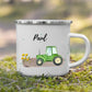 Personalisierte Emaille - Kindertasse mit grünem Traktor Little Mathilda Little Mathilda Emaille Tasse
