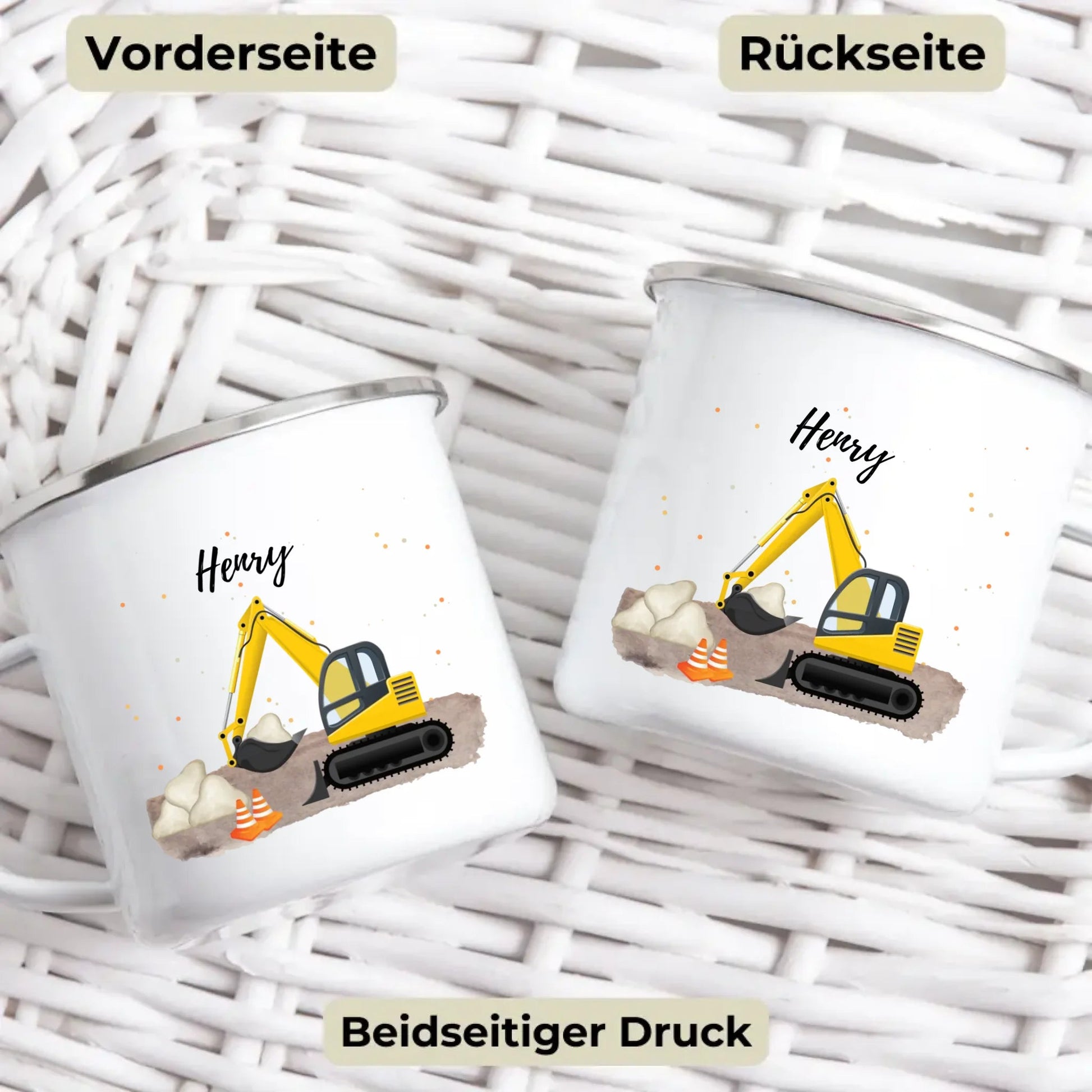 Personalisierte Emaille - Kindertasse mit Namen – Bagger, Feuerwehr & Traktor Little Mathilda Little Mathilda Emaille Tasse