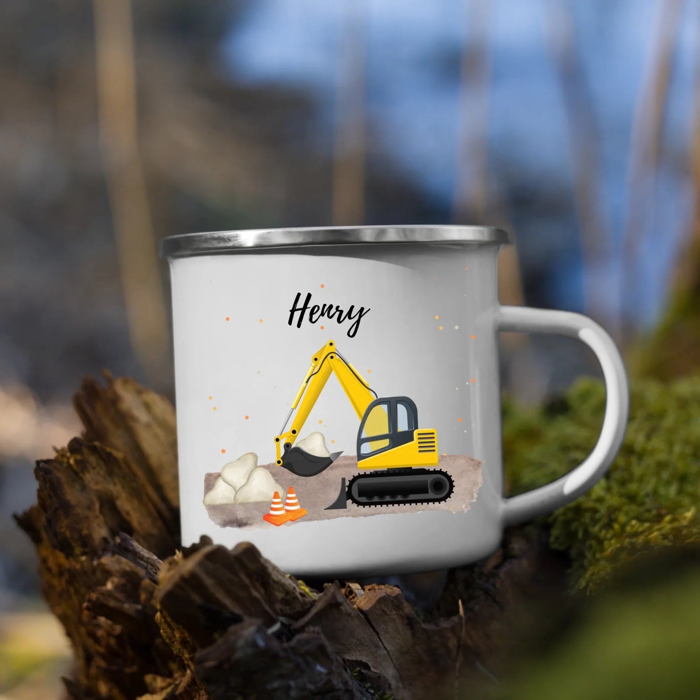 Personalisierte Emaille - Kindertasse mit Namen – Bagger, Feuerwehr & Traktor Little Mathilda Little Mathilda Emaille Tasse