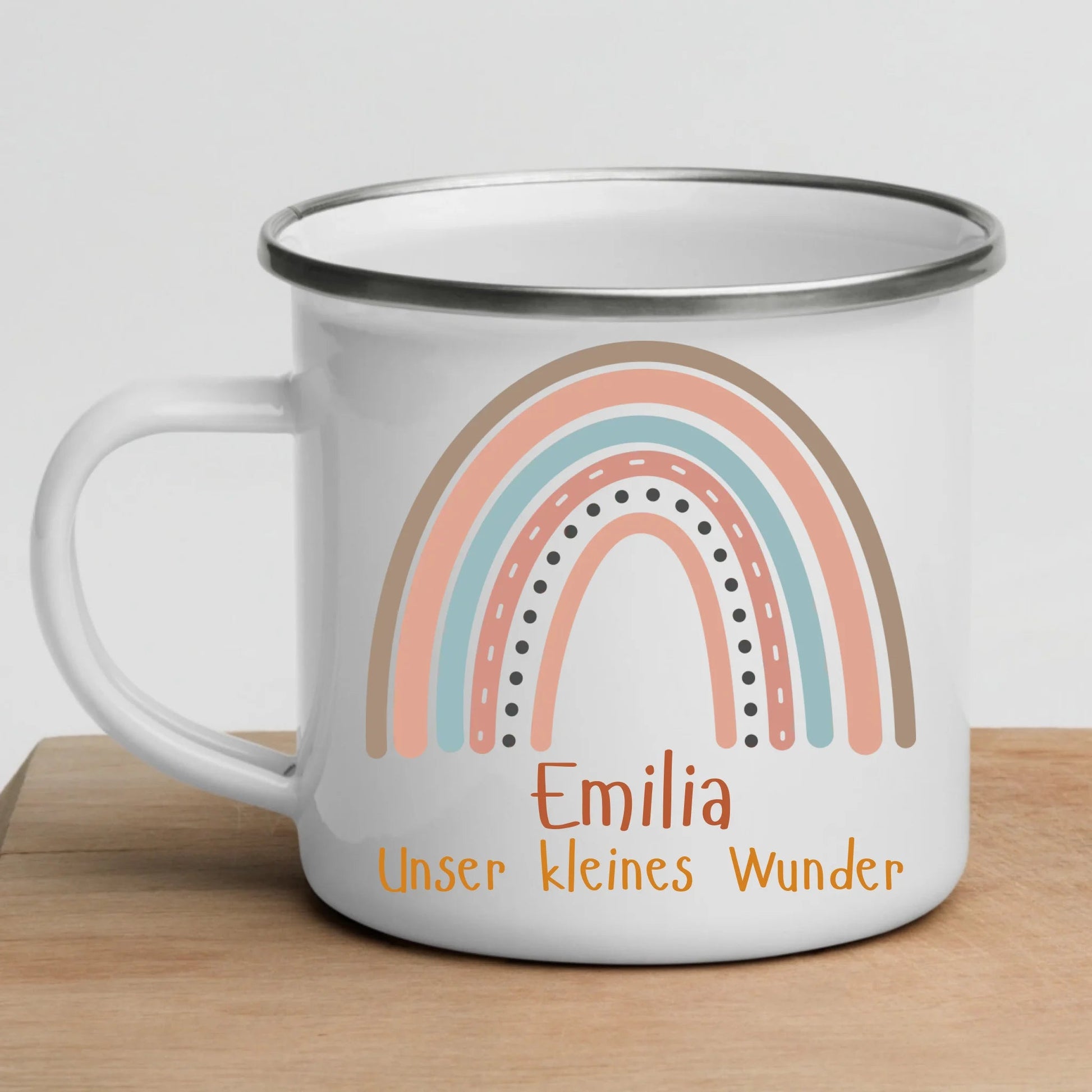 Personalisierte Emaille Kindertasse mit Namen von Little Mathilda – bruchsicherer Kinderbecher aus Emaille mit Henkel