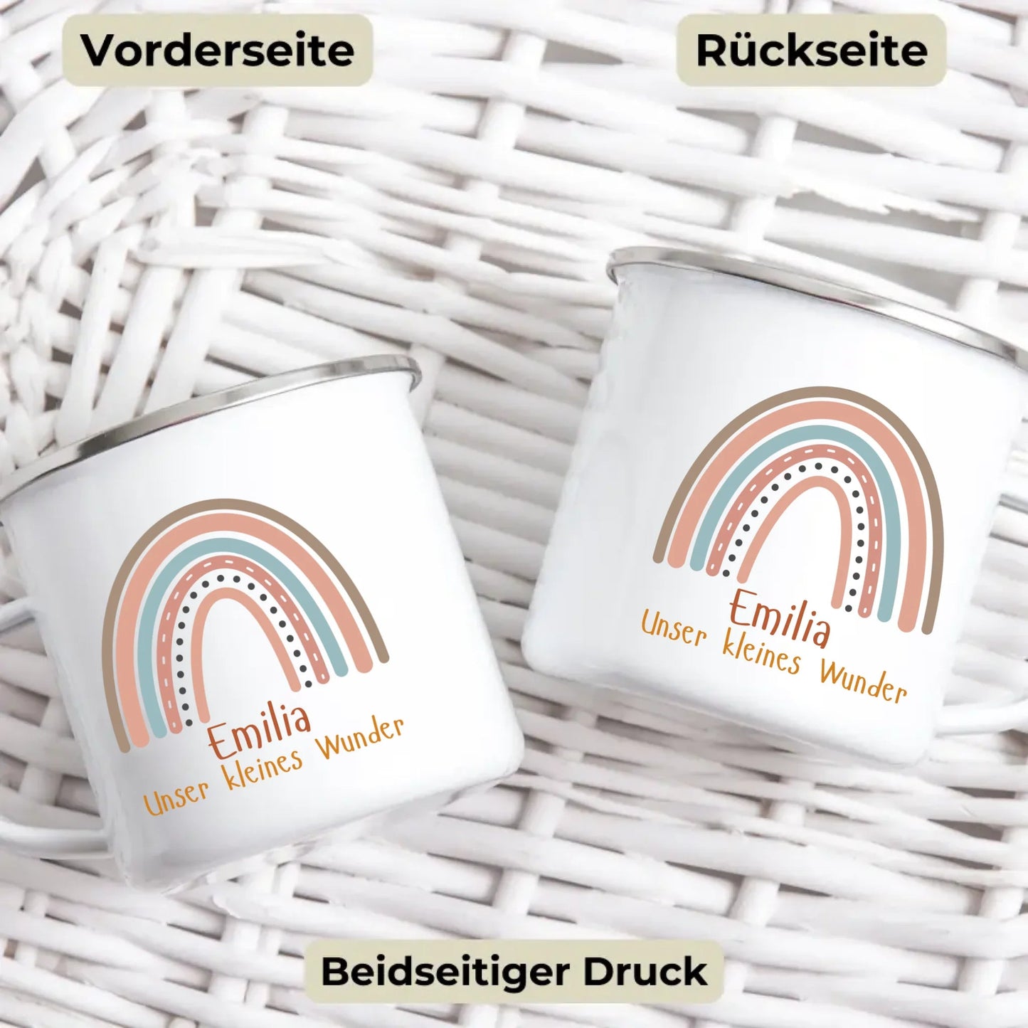 Emaille Kindertasse mit Namen und Tiermotiv – personalisierte Tasse für Kinder zum Frühstück oder Kindergarten