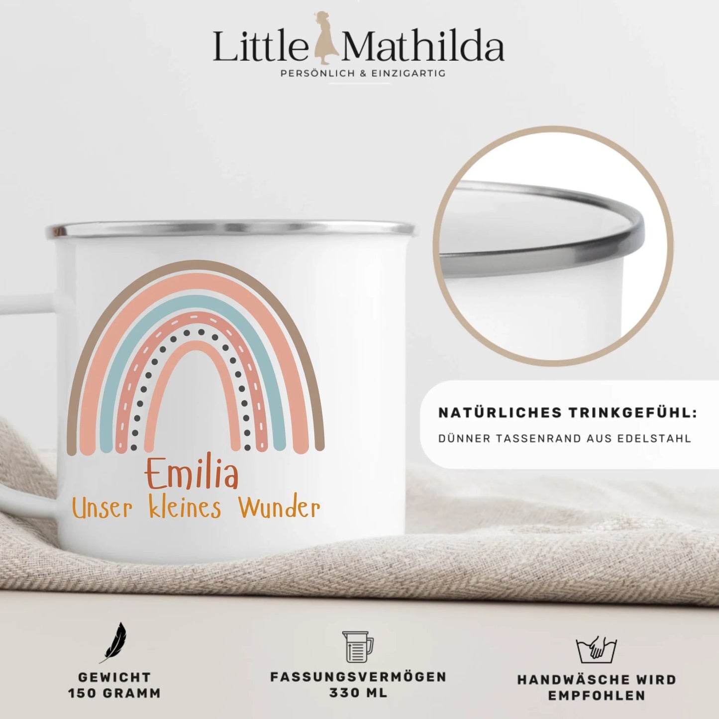 Individuell bedruckte Kindertasse mit Foto – personalisierte Emaille Tasse für Kinder von Little Mathilda