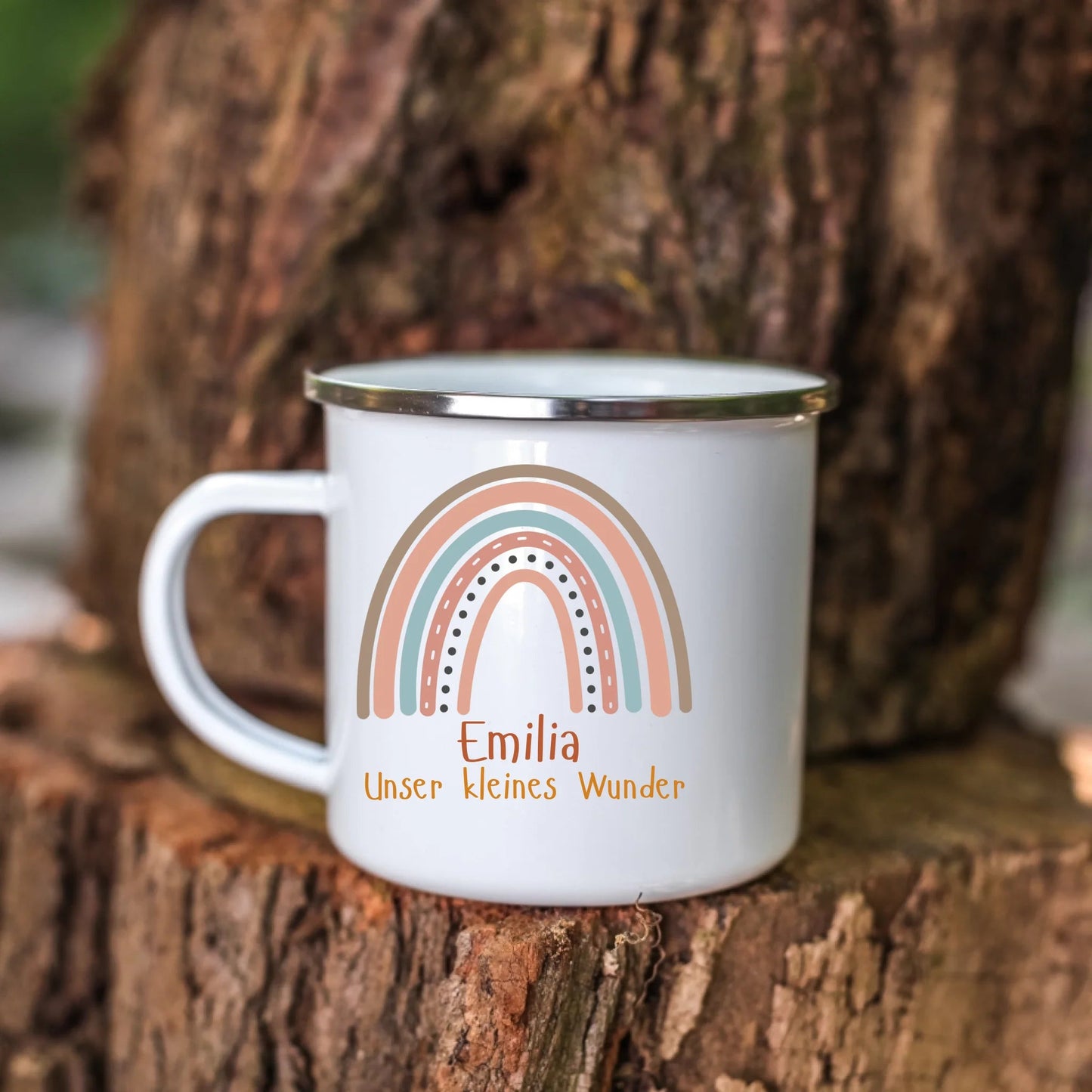 Recycelbare Emaille Kindertasse – bruchsichere und umweltfreundliche Kindertasse mit Namen bedrucken lassen