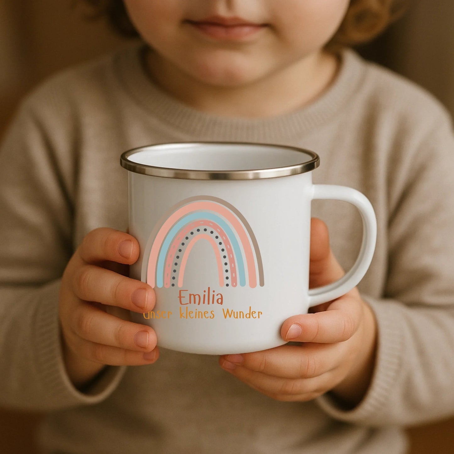 Emaille Kindertasse mit Namen von Little Mathilda – kratzfest, bruchsicher und recyclebar, ideal für den Alltag mit Kindern