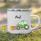 Personalisierte Emaille - Kindertasse mit Traktor im Heu Little Mathilda Little Mathilda Emaille Tasse
