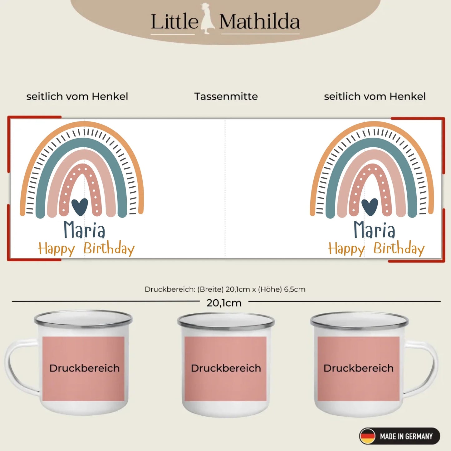 Kindertasse Weihnachten – liebevoll personalisierte Emaille Tasse mit Namen und winterlichem Design von Little Mathilda
