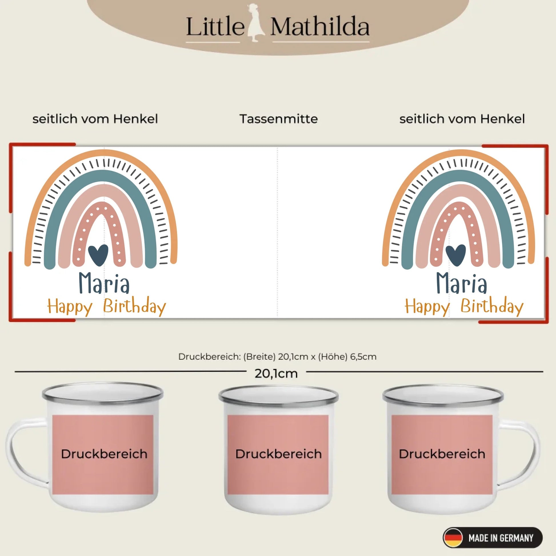Kindertasse Weihnachten – liebevoll personalisierte Emaille Tasse mit Namen und winterlichem Design von Little Mathilda