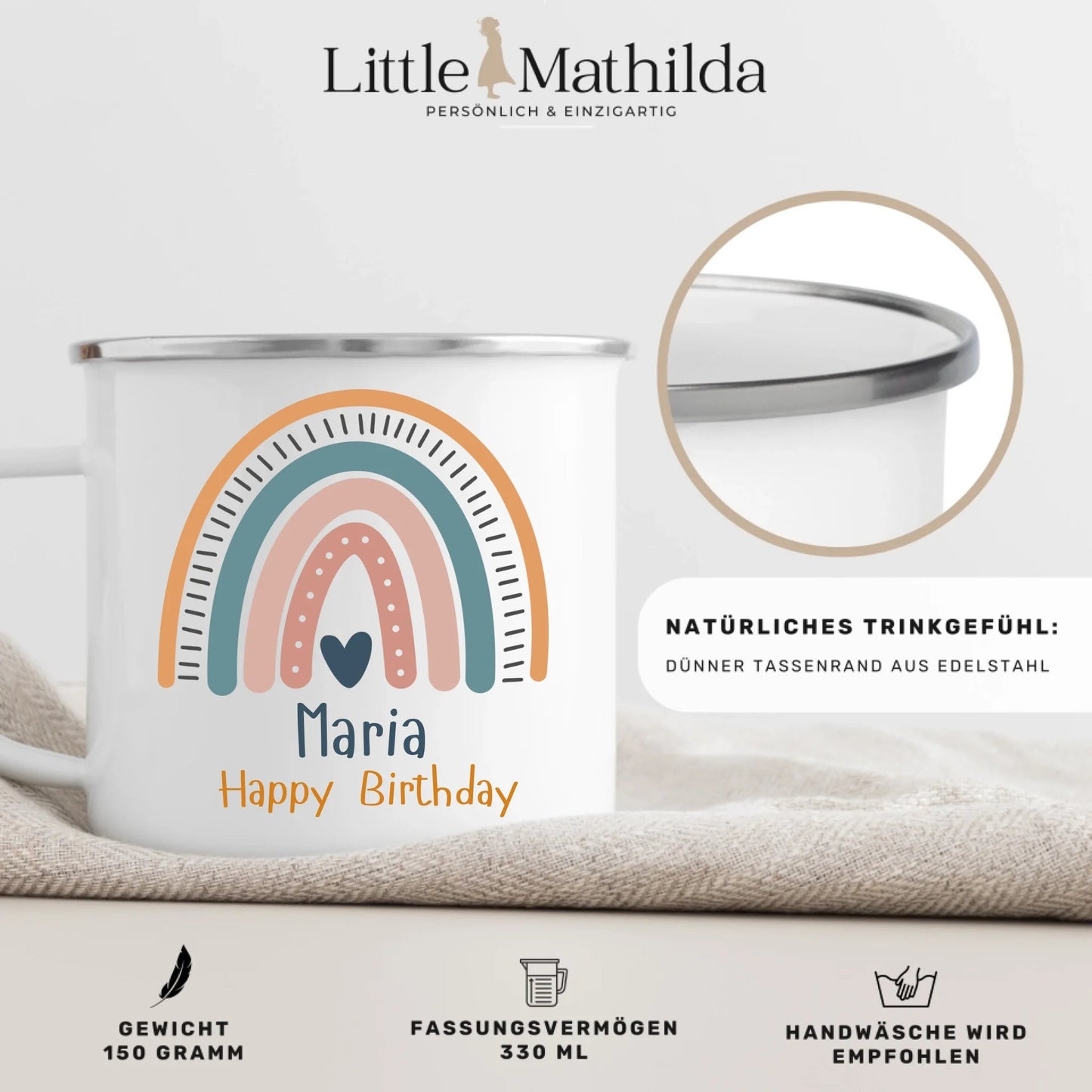 Individuell bedruckte Kindertasse mit Foto – personalisierte Emaille Tasse für Kinder von Little Mathilda