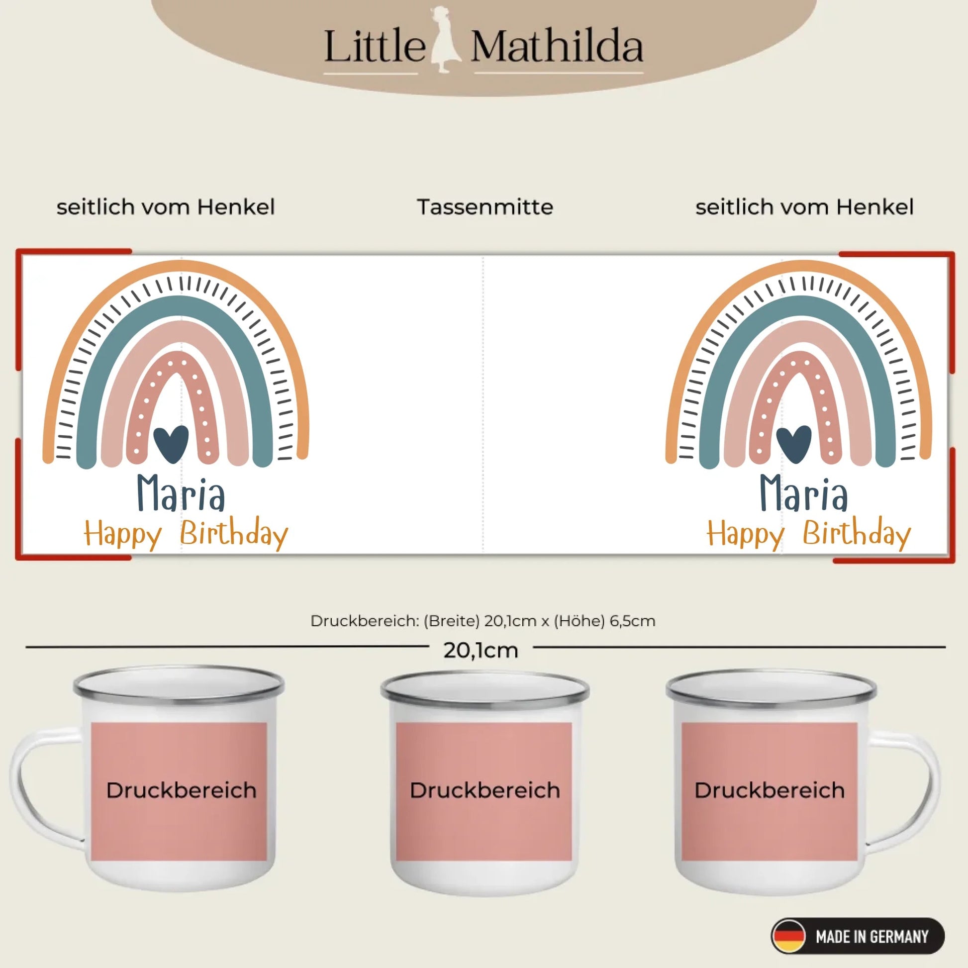 Kindertasse Weihnachten – liebevoll personalisierte Emaille Tasse mit Namen und winterlichem Design von Little Mathilda