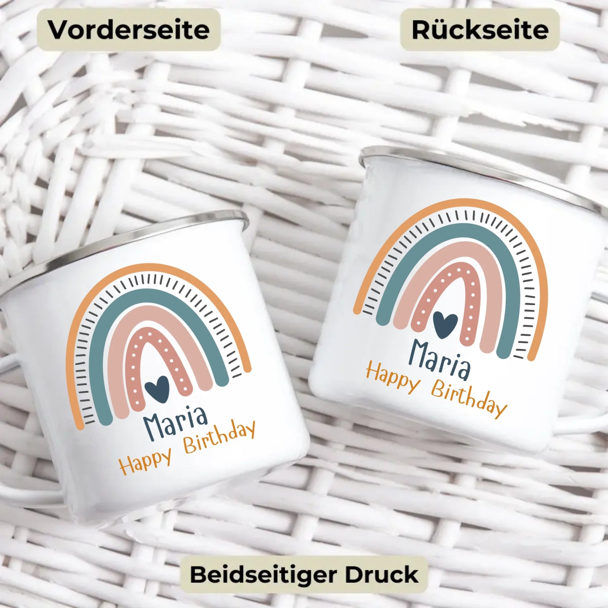 Emaille Kindertasse mit Namen und Tiermotiv – personalisierte Tasse für Kinder zum Frühstück oder Kindergarten