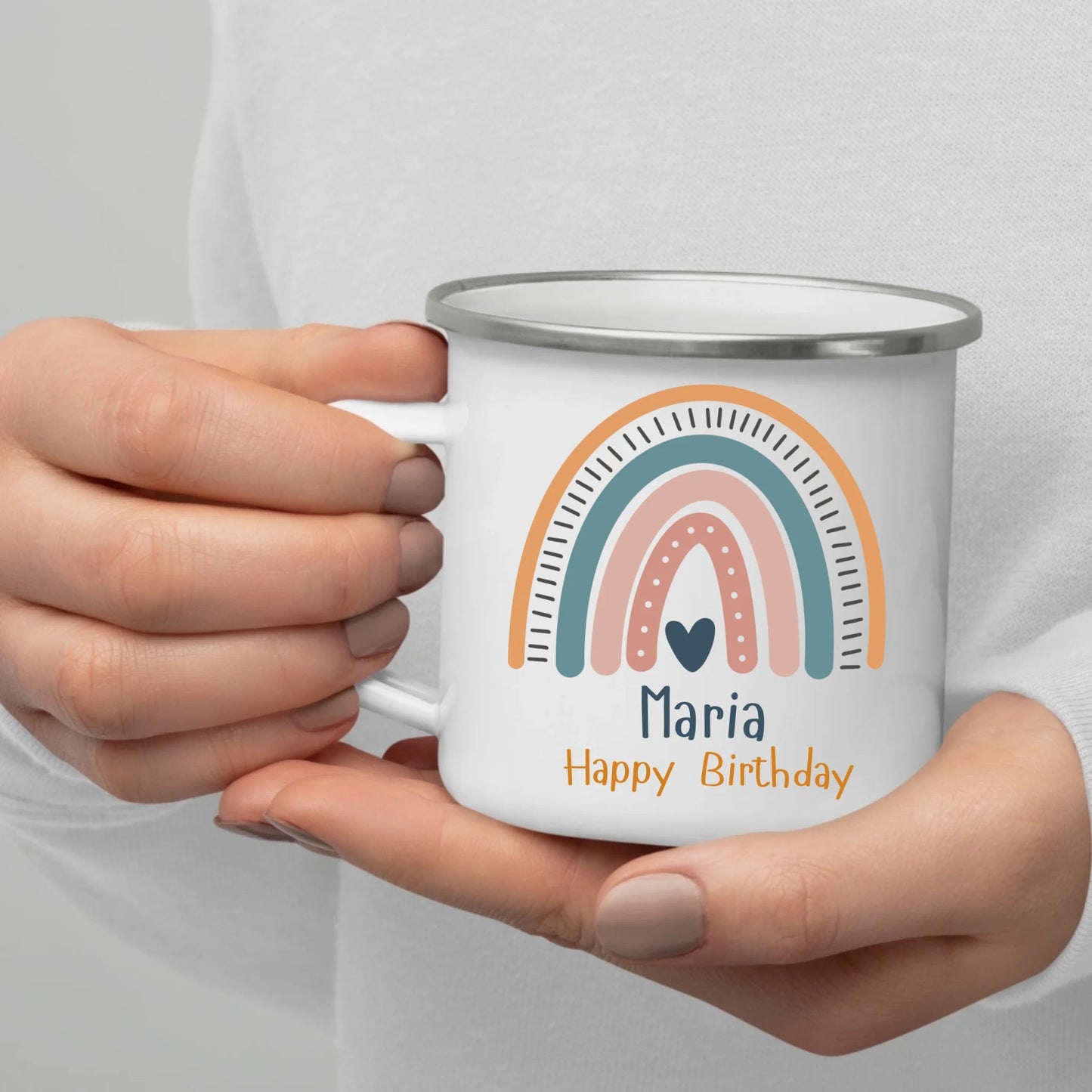 Emaille Kindertasse mit Henkel – bruchsicherer Kinderbecher mit Namen, ideal als Geschenk im Herbst