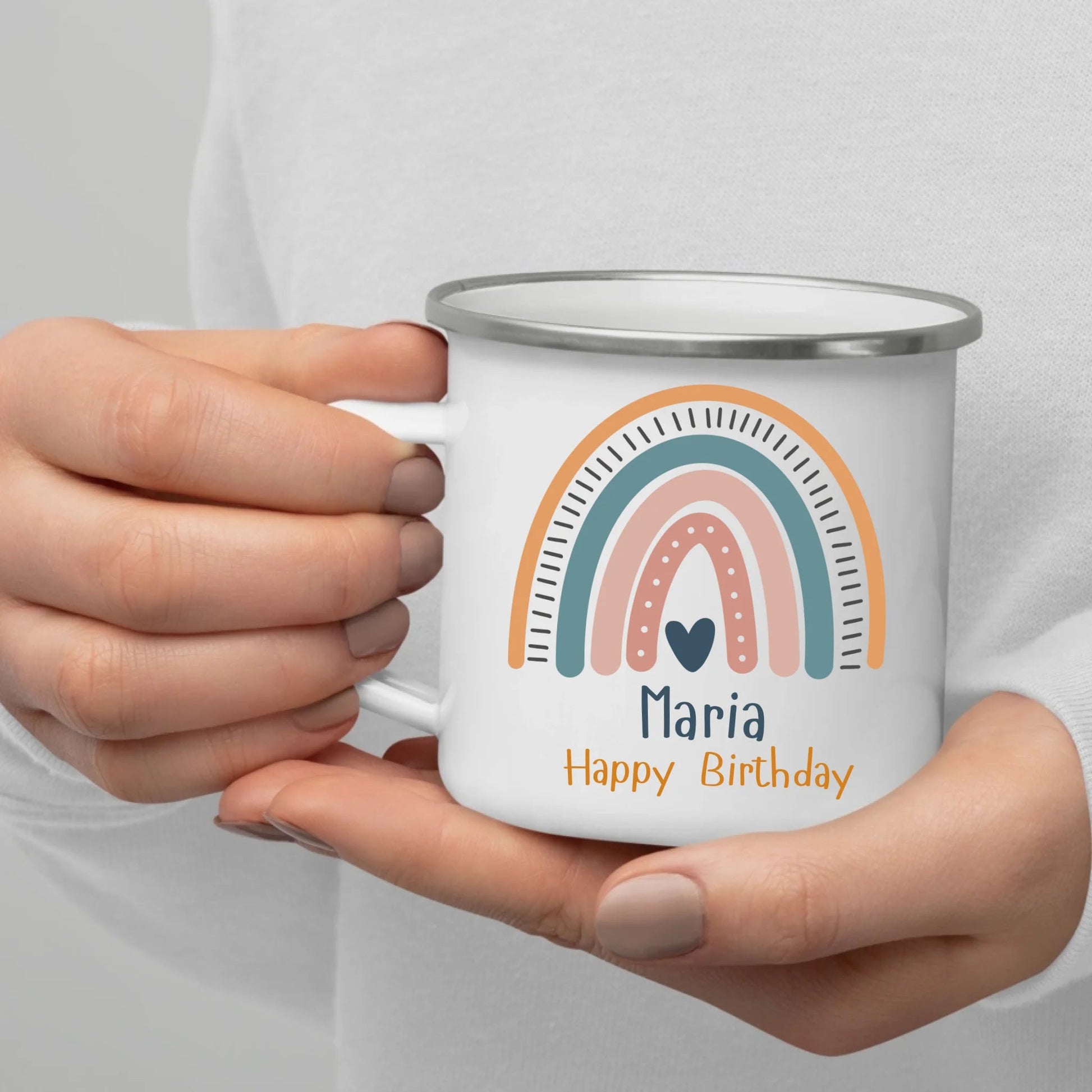 Emaille Kindertasse mit Henkel – bruchsicherer Kinderbecher mit Namen, ideal als Geschenk im Herbst