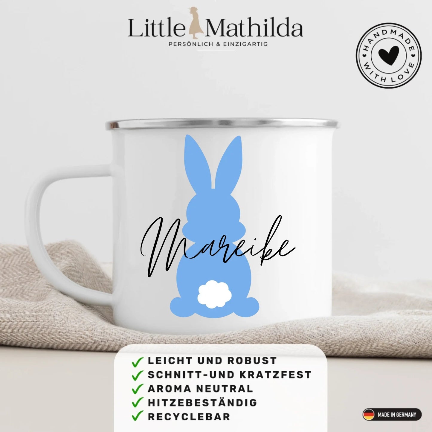 Personalisierte Emaille Ostertassen für Kinder "Bunter Osterhase mit Namen" Little Mathilda Little Mathilda Emaille Tasse