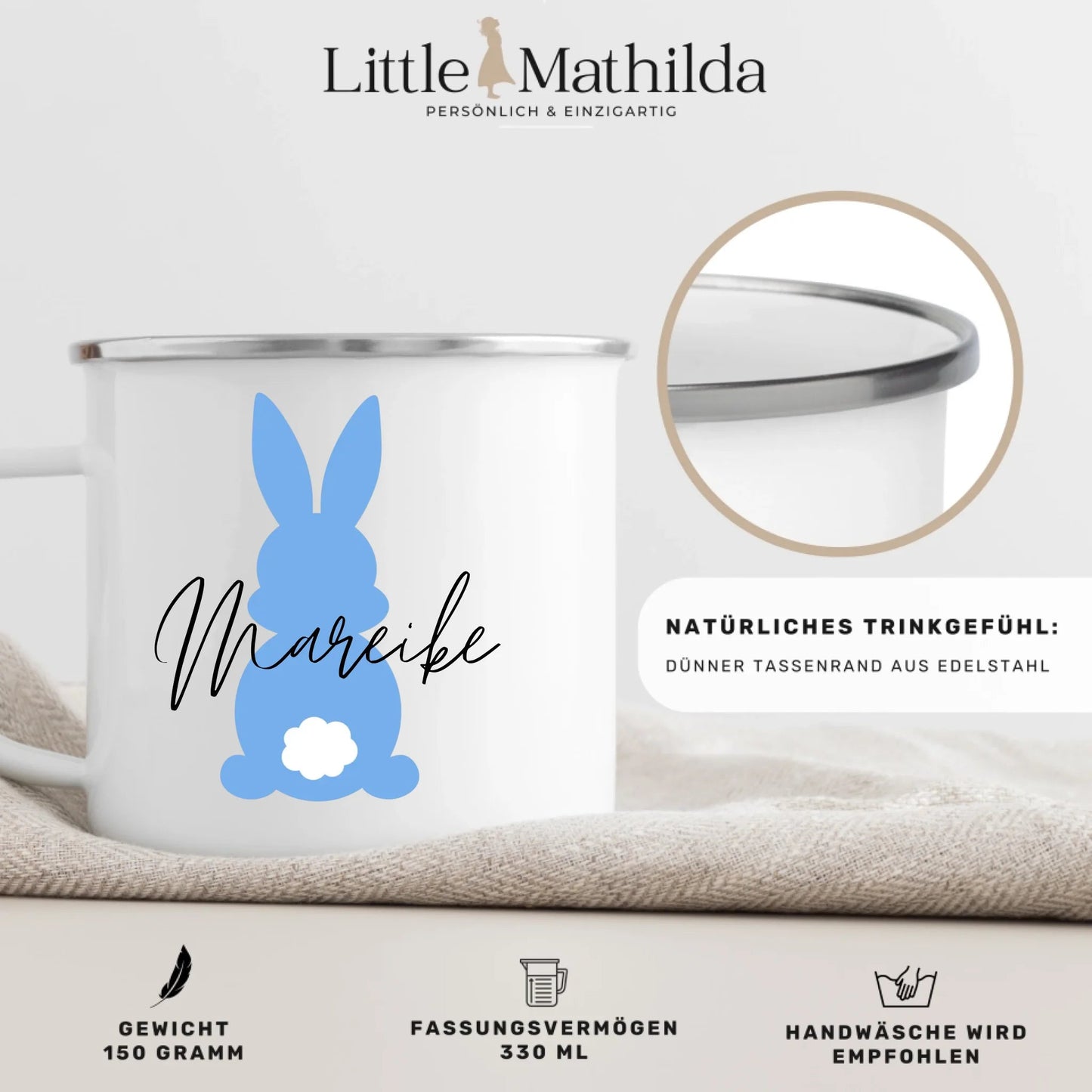 Personalisierte Emaille Ostertassen für Kinder "Bunter Osterhase mit Namen" Little Mathilda Little Mathilda Emaille Tasse