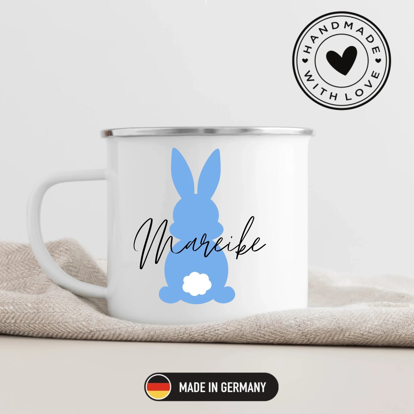 Personalisierte Emaille Ostertassen für Kinder "Bunter Osterhase mit Namen" Little Mathilda Little Mathilda Emaille Tasse