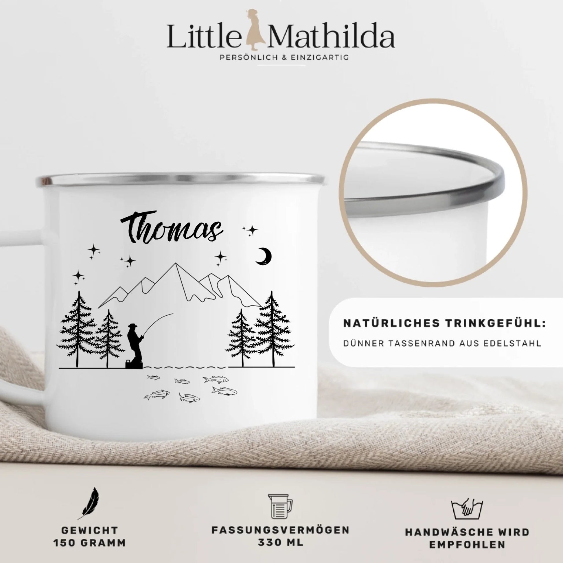 Personalisierte Emaille Tasse Angler "Petri Heil" Little Mathilda Little Mathilda Emaille Tasse