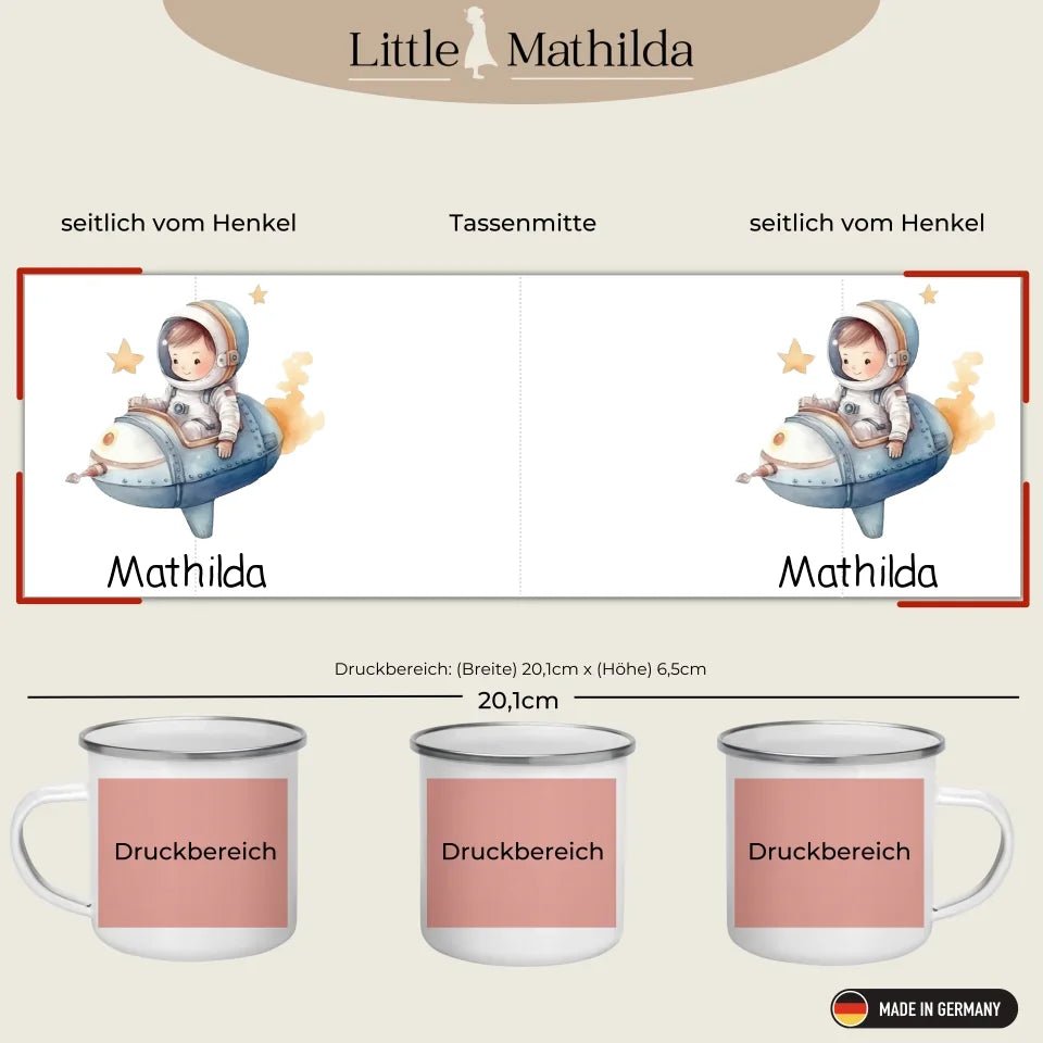 Personalisierte Emaille Tasse "Kleiner Raketenpilot" Little Mathilda Little Mathilda Emaille Tasse