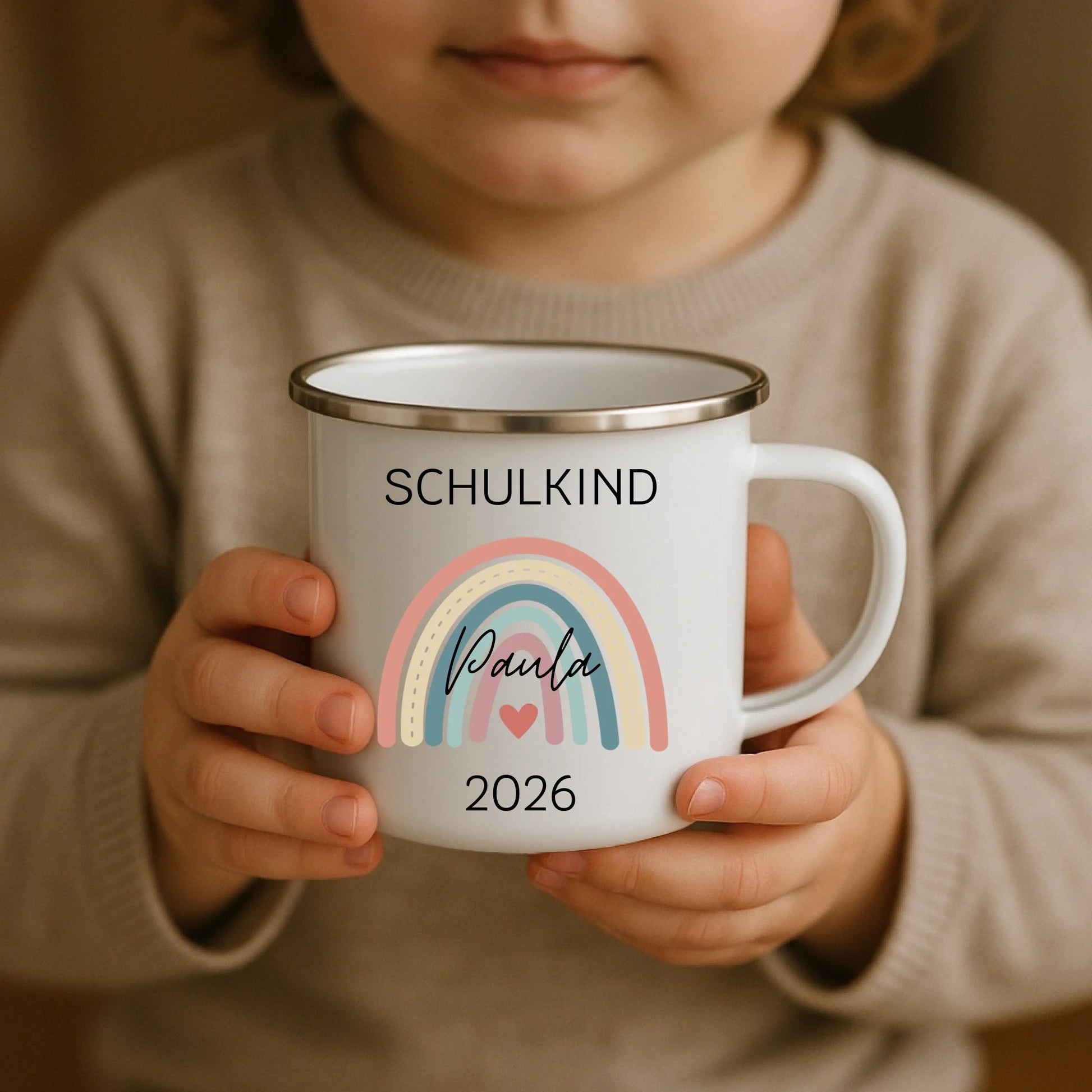Personalisierte Emaille Tasse Schulkind 2026 mit Name Little Mathilda Little Mathilda Emaille Tasse
