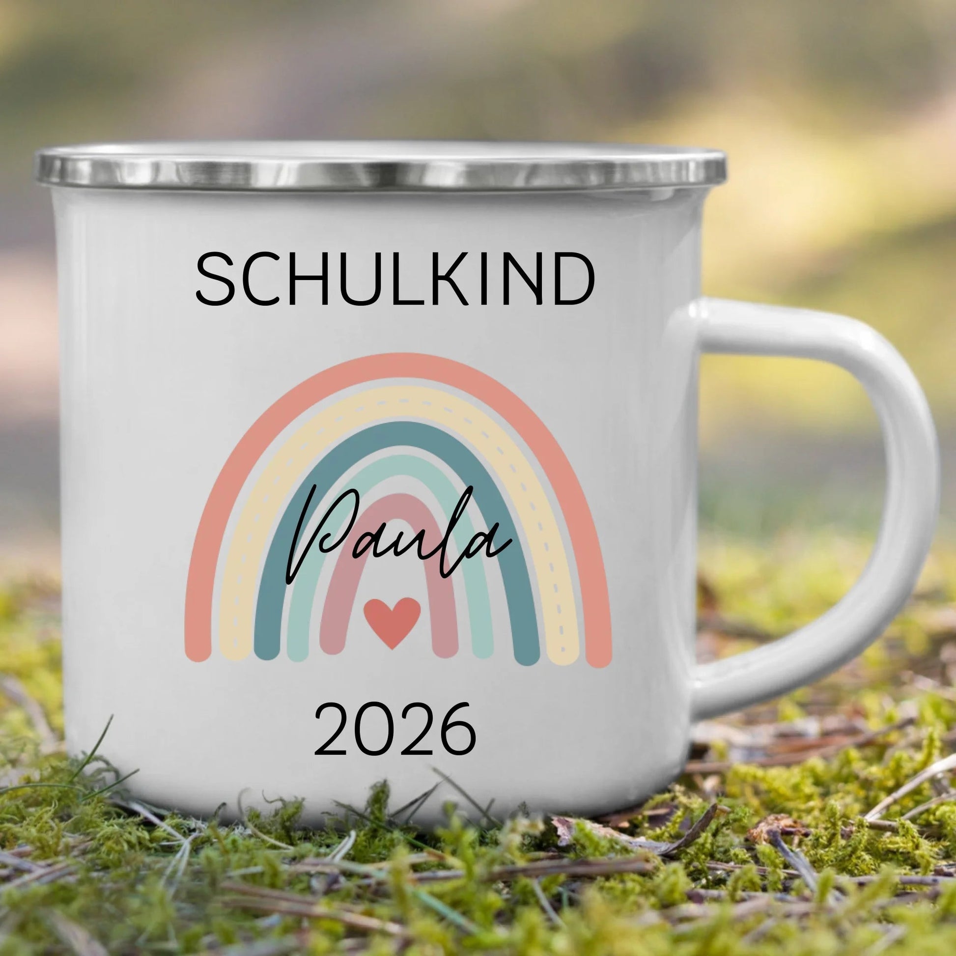 Personalisierte Emaille Tasse Schulkind 2026 mit Name Little Mathilda Little Mathilda Emaille Tasse