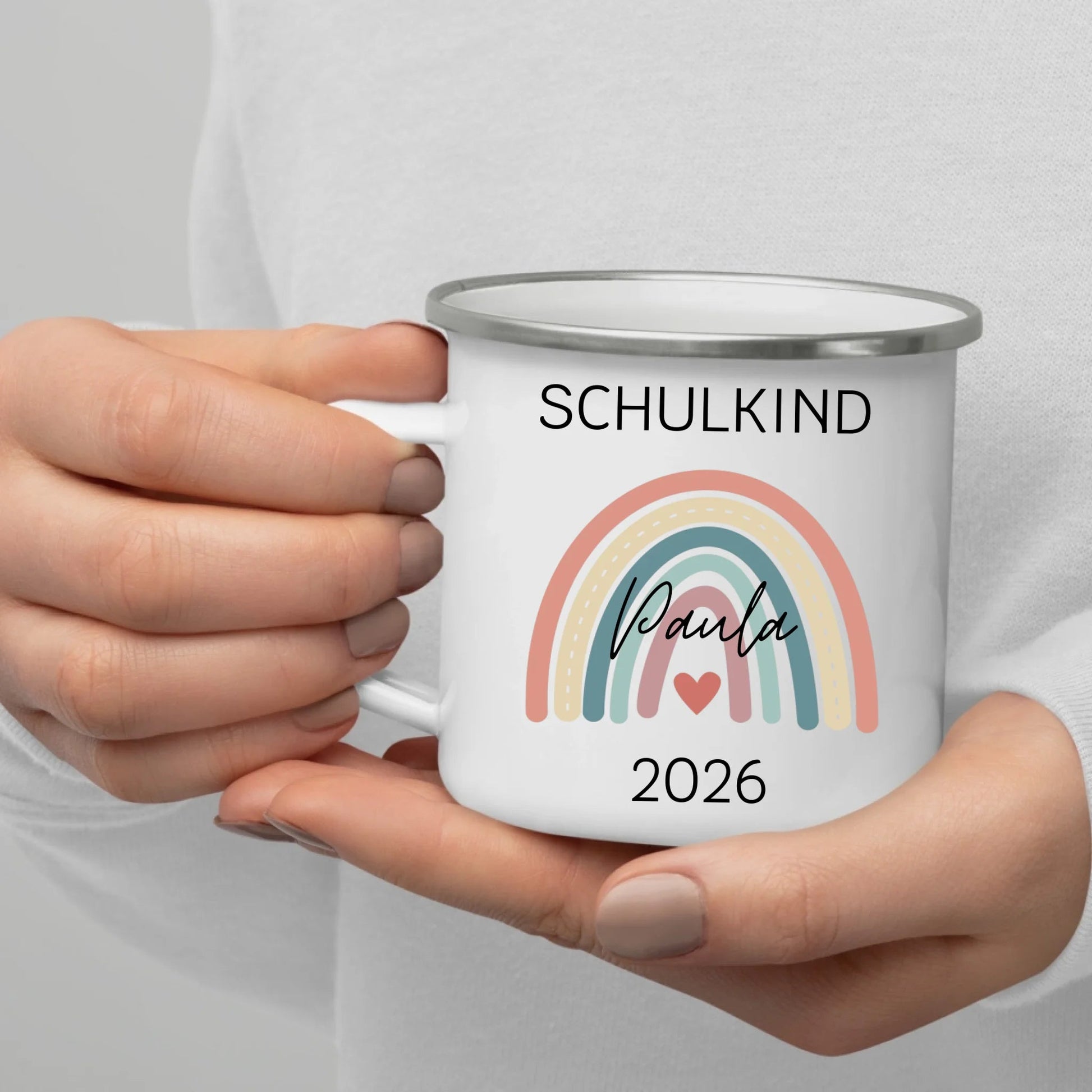 Personalisierte Emaille Tasse Schulkind 2026 mit Name Little Mathilda Little Mathilda Emaille Tasse