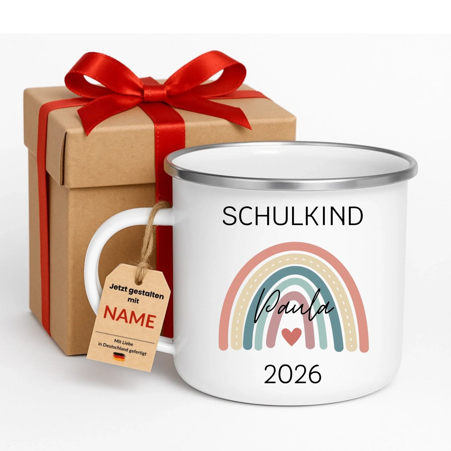 Personalisierte Emaille Tasse Schulkind 2026 mit Name Little Mathilda Little Mathilda Emaille Tasse