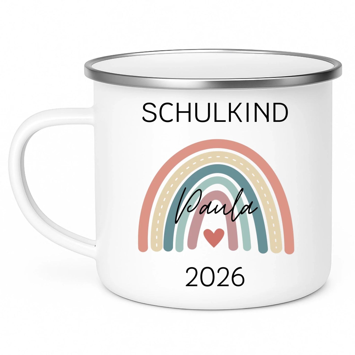 Personalisierte Emaille Tasse Schulkind 2026 mit Name Little Mathilda Little Mathilda Emaille Tasse