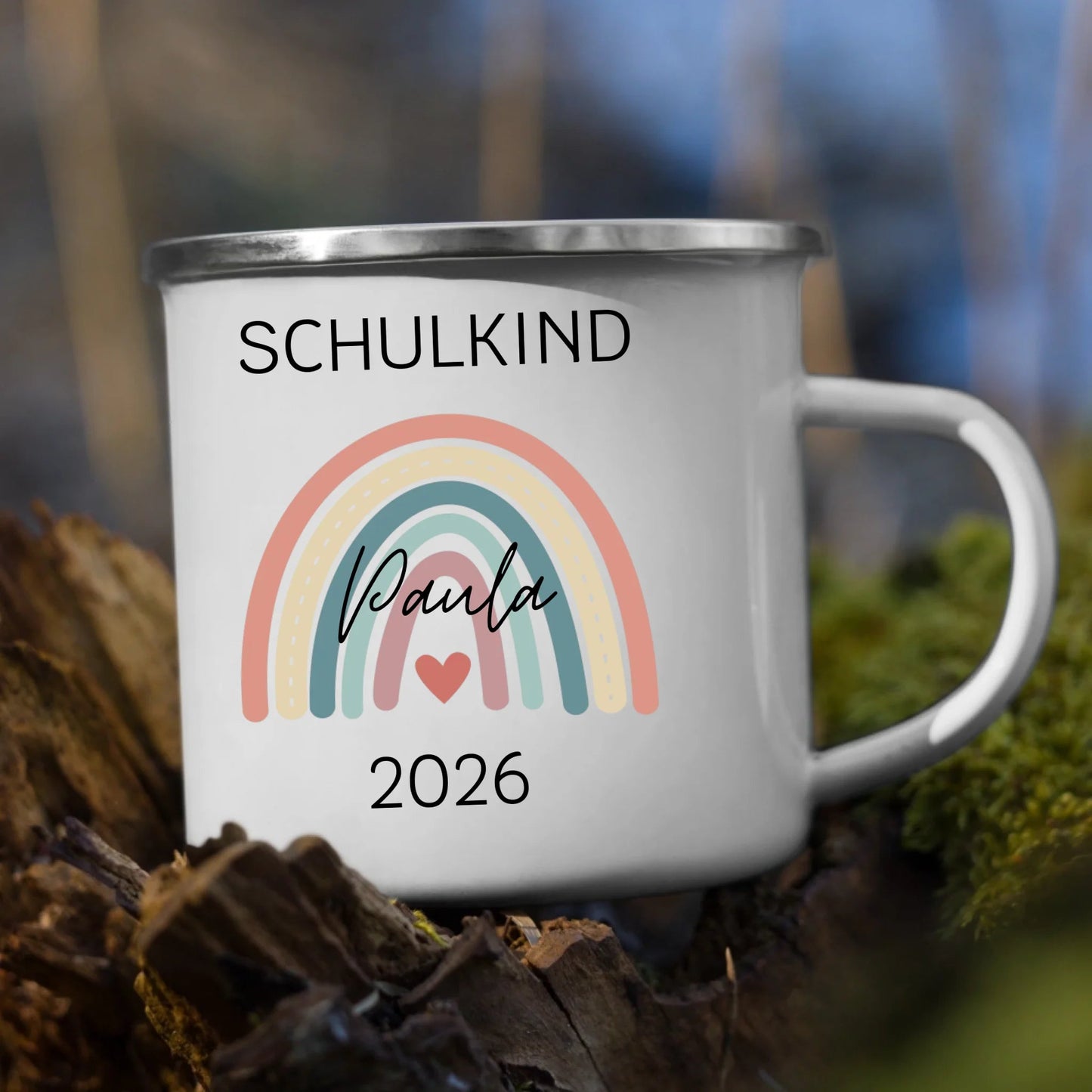 Personalisierte Emaille Tasse Schulkind 2026 mit Name Little Mathilda Little Mathilda Emaille Tasse