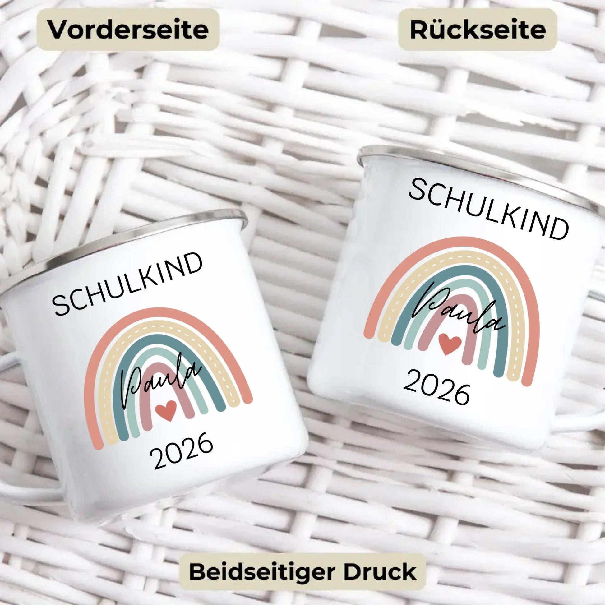 Personalisierte Emaille Tasse Schulkind 2026 mit Name Little Mathilda Little Mathilda Emaille Tasse