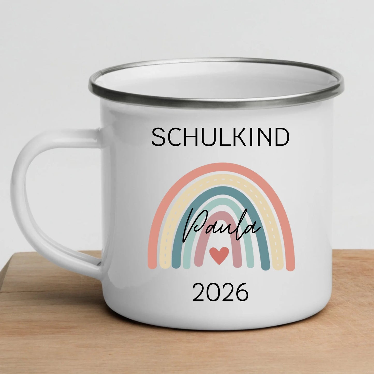 Personalisierte Emaille Tasse Schulkind 2026 mit Name Little Mathilda Little Mathilda Emaille Tasse