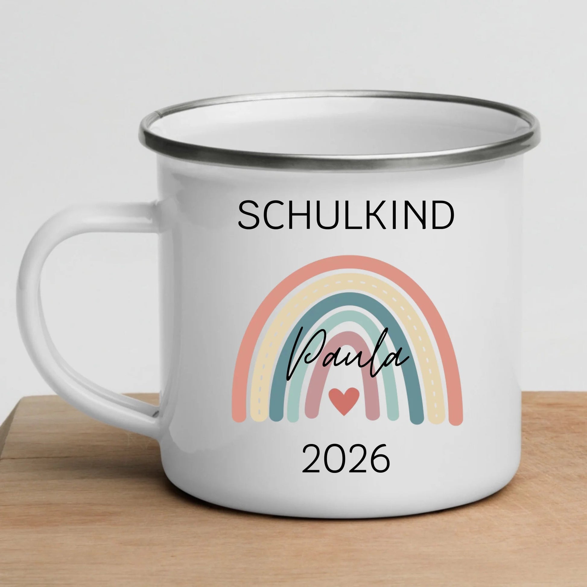 Personalisierte Emaille Tasse Schulkind 2026 mit Name Little Mathilda Little Mathilda Emaille Tasse