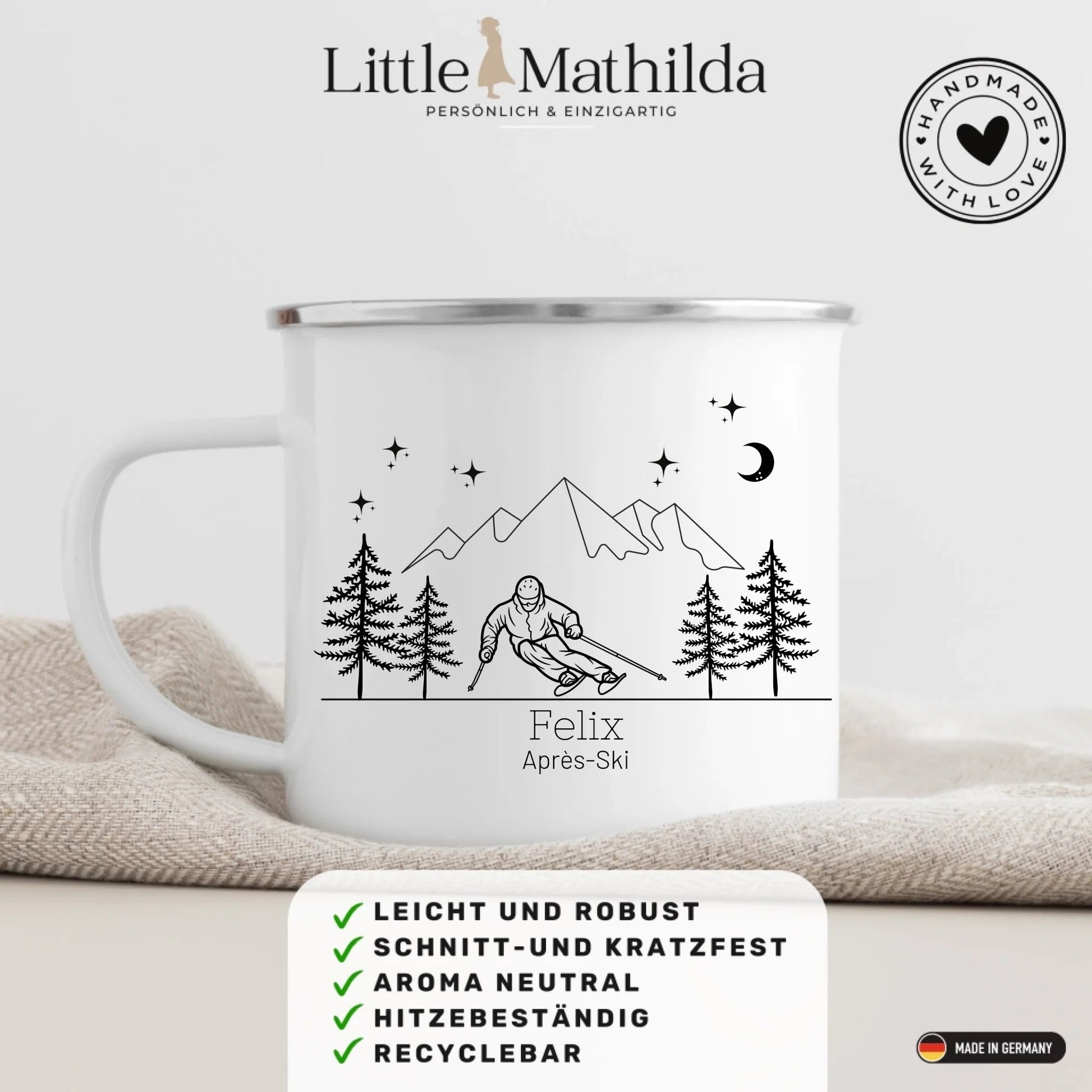 Personalisierte Emaille Tasse "Skifahrer" Little Mathilda Little Mathilda Emaille Tasse