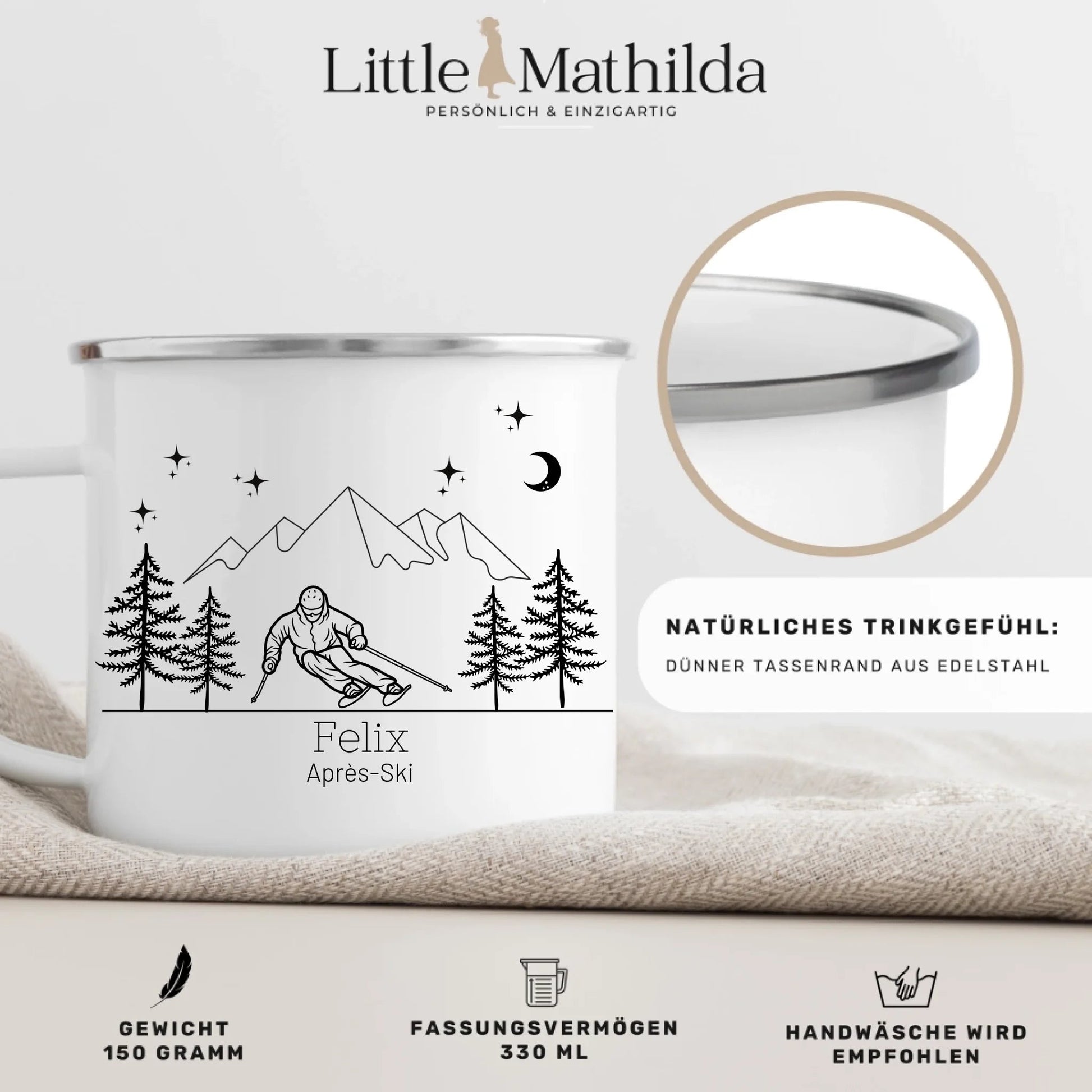 Personalisierte Emaille Tasse "Skifahrer" Little Mathilda Little Mathilda Emaille Tasse