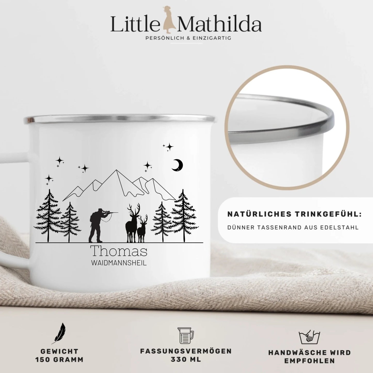 Personalisierte Jägertasse mit Namen – Emaille Tasse für Jäger Little Mathilda Little Mathilda Emaille Tasse