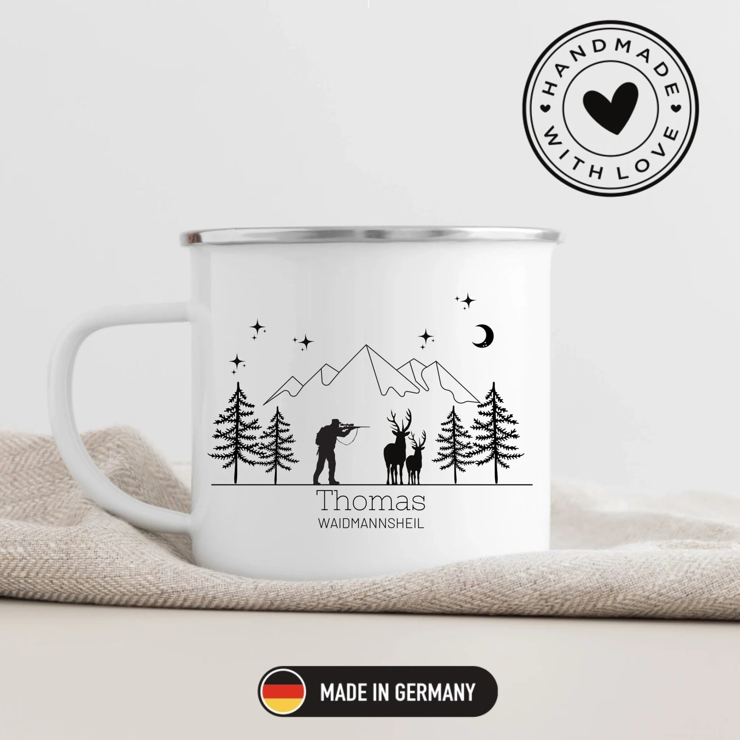 Personalisierte Jägertasse mit Namen – Emaille Tasse für Jäger Little Mathilda Little Mathilda Emaille Tasse