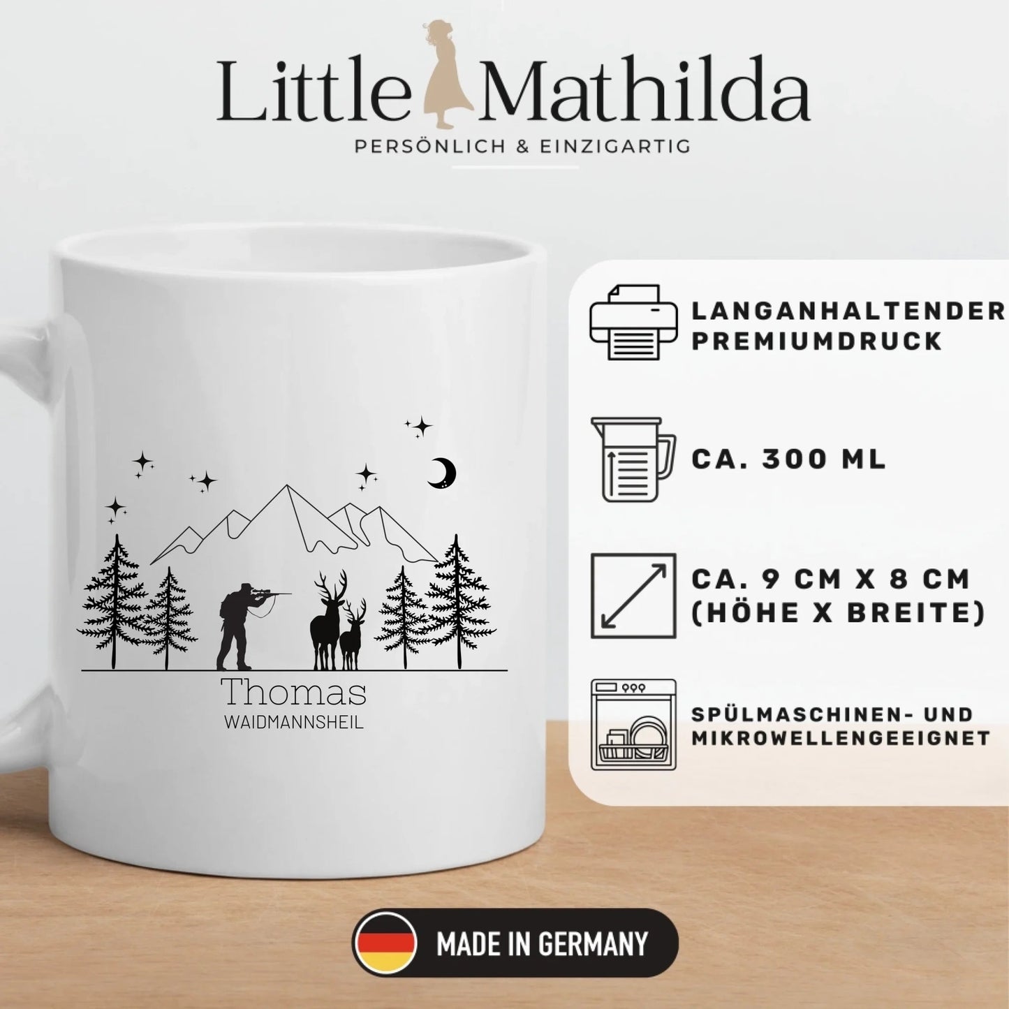 Personalisierte Jägertasse mit Namen – Emaille Tasse für Jäger Little Mathilda Little Mathilda Emaille Tasse