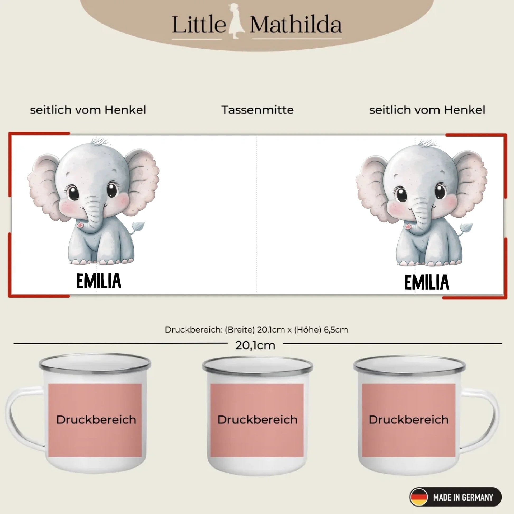 Personalisierte Kindertasse Elefant mit Namen Little Mathilda Little Mathilda Emaille Tasse