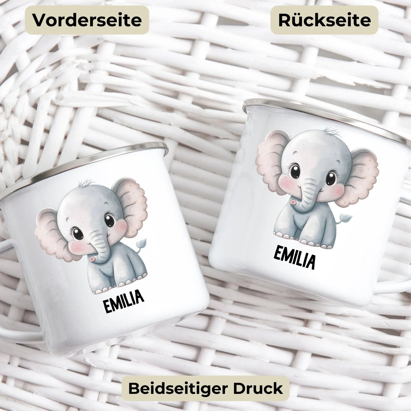 Personalisierte Kindertasse Elefant mit Namen Little Mathilda Little Mathilda Emaille Tasse