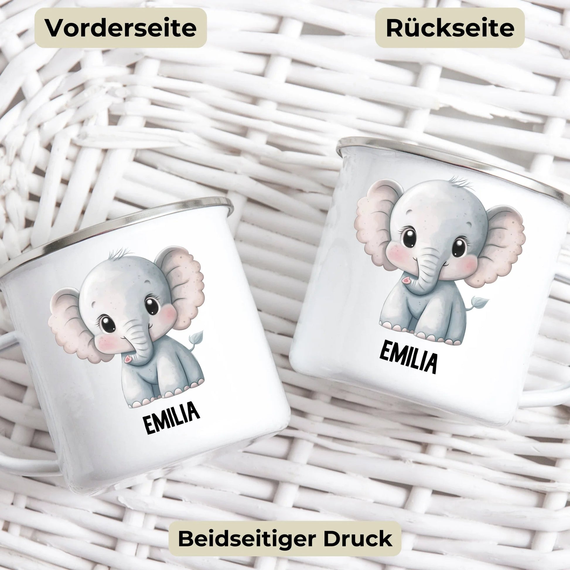 Personalisierte Kindertasse Elefant mit Namen Little Mathilda Little Mathilda Emaille Tasse