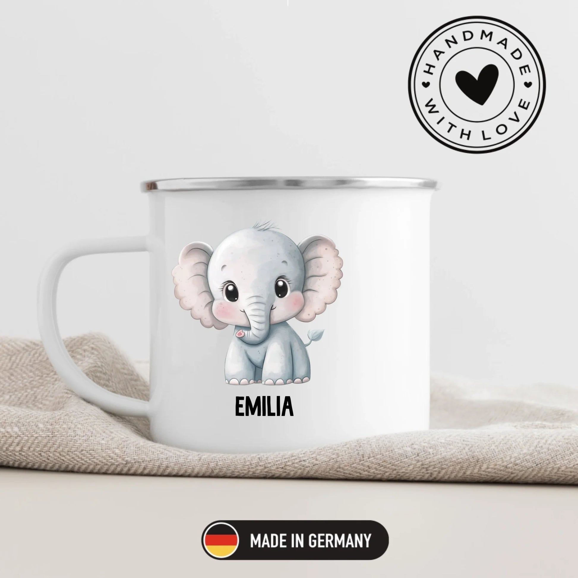 Personalisierte Kindertasse Elefant mit Namen Little Mathilda Little Mathilda Emaille Tasse