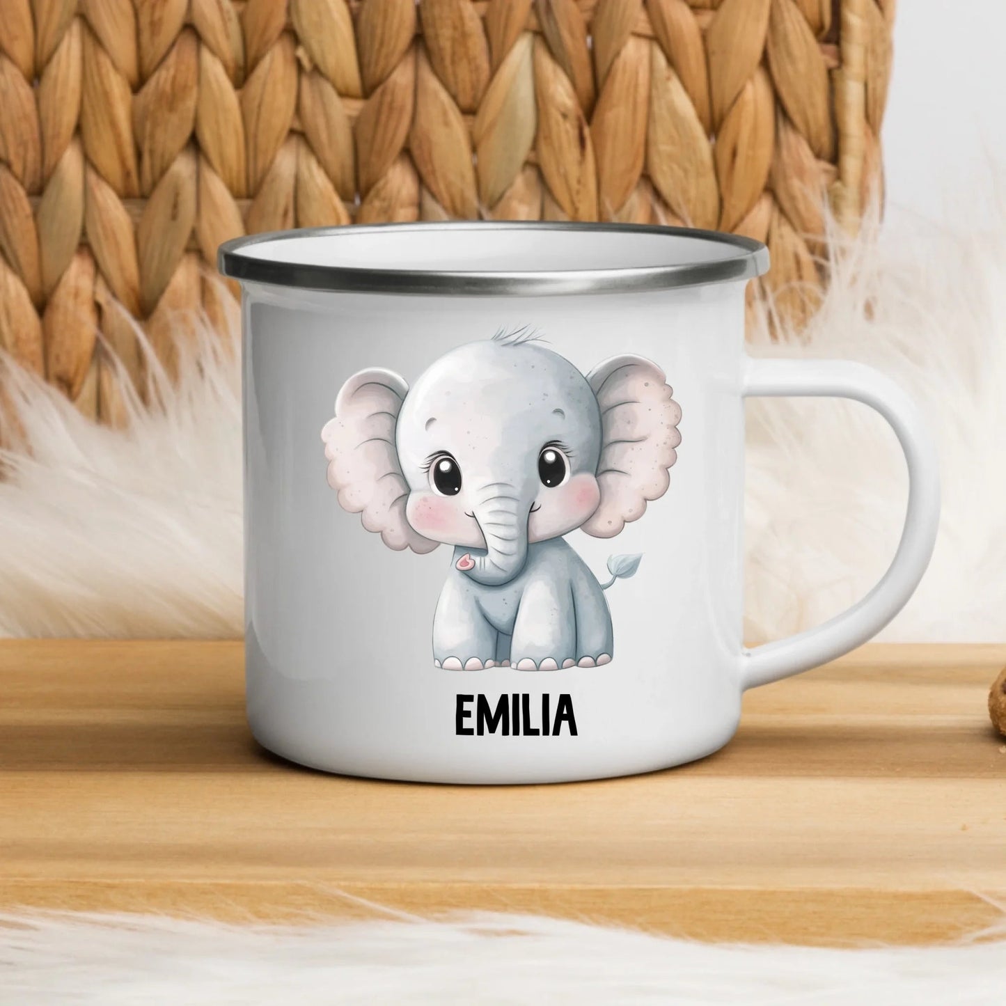 Personalisierte Kindertasse Elefant mit Namen Little Mathilda Little Mathilda Emaille Tasse