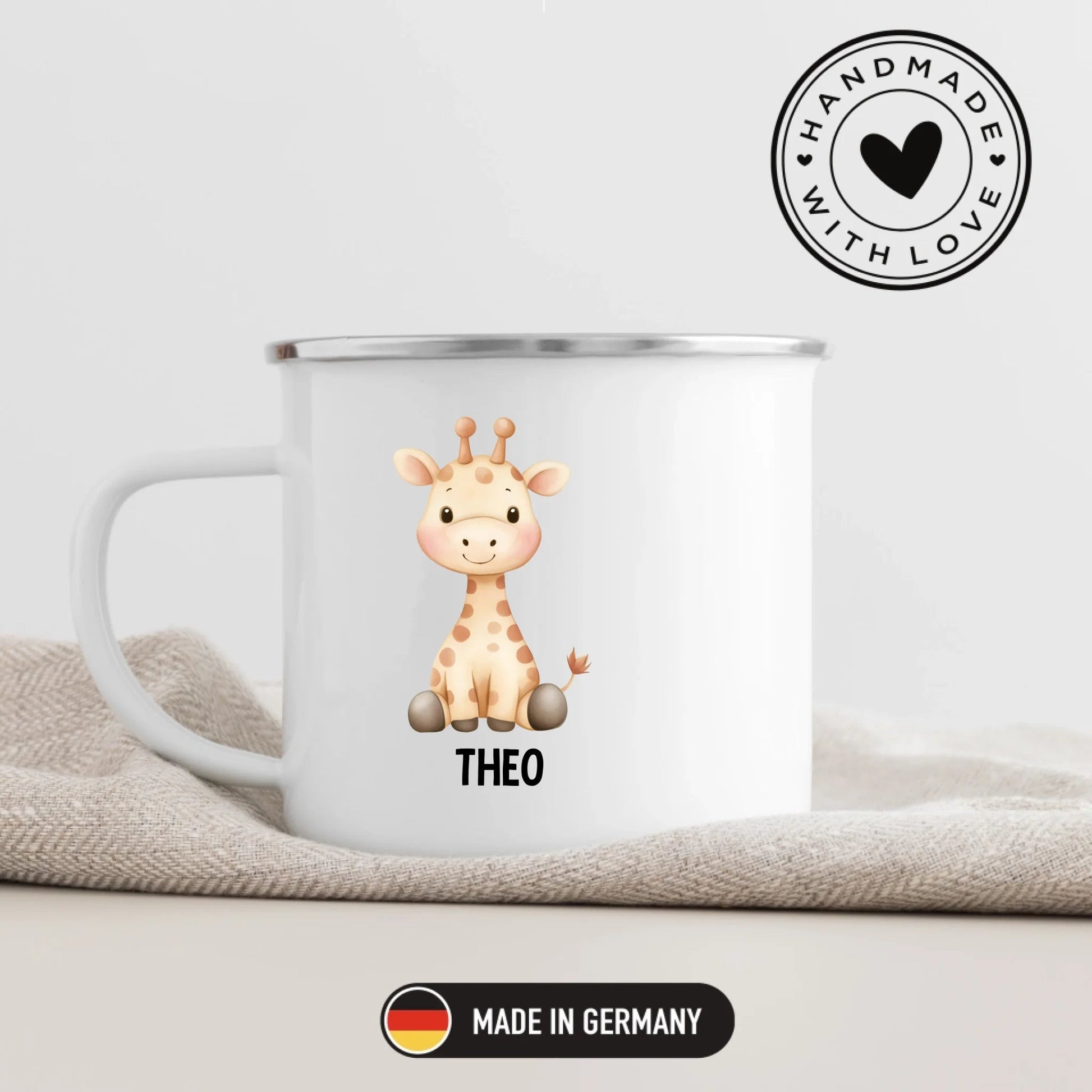 Personalisierte Kindertasse Giraffe mit Namen Little Mathilda Little Mathilda Emaille Tasse