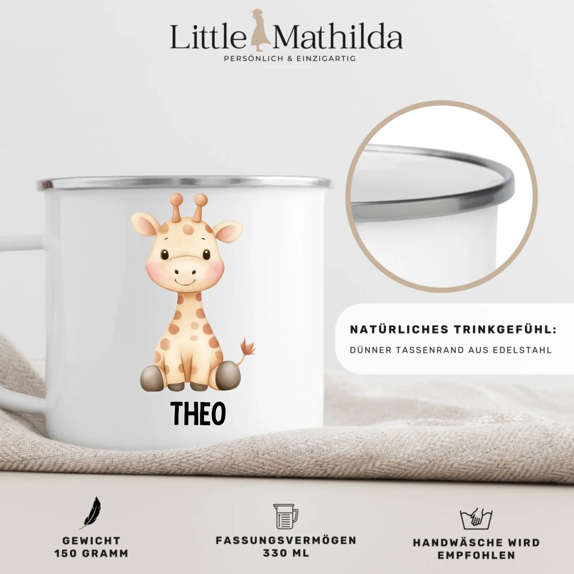 Personalisierte Kindertasse Giraffe mit Namen Little Mathilda Little Mathilda Emaille Tasse