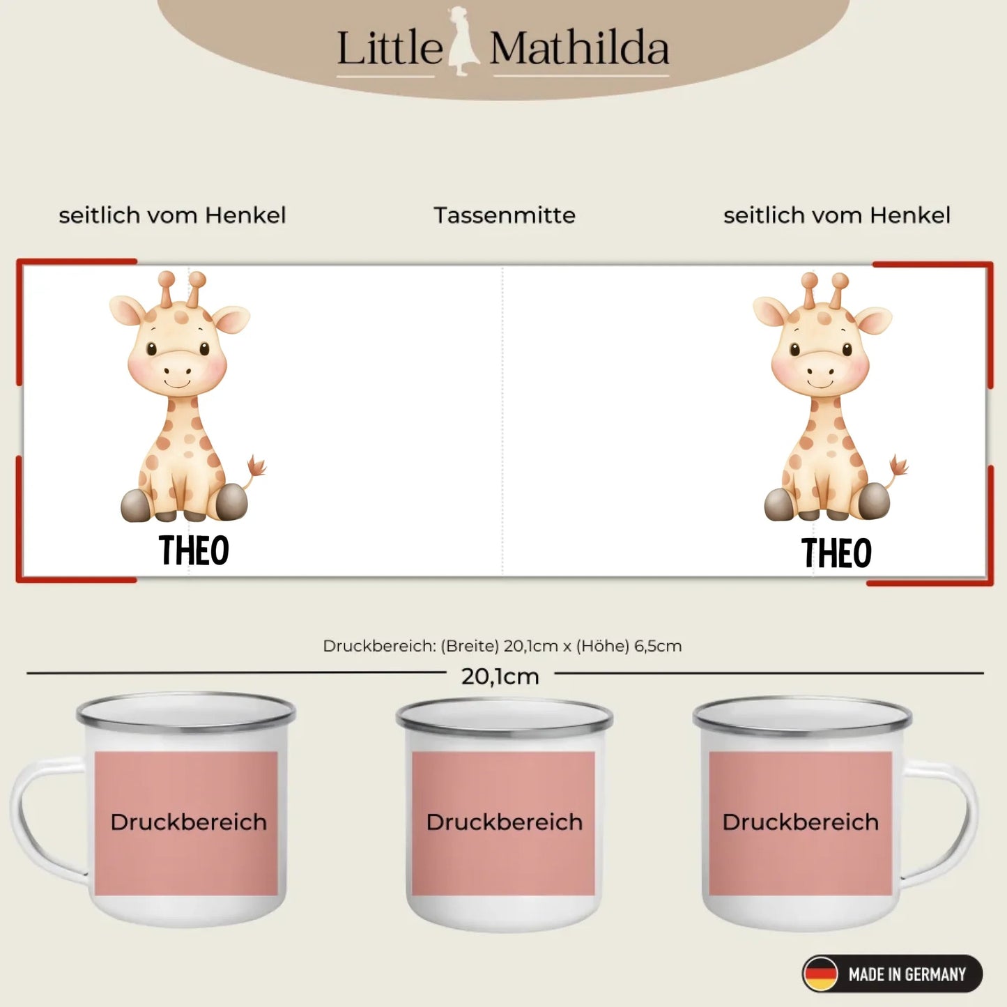Personalisierte Kindertasse Giraffe mit Namen Little Mathilda Little Mathilda Emaille Tasse