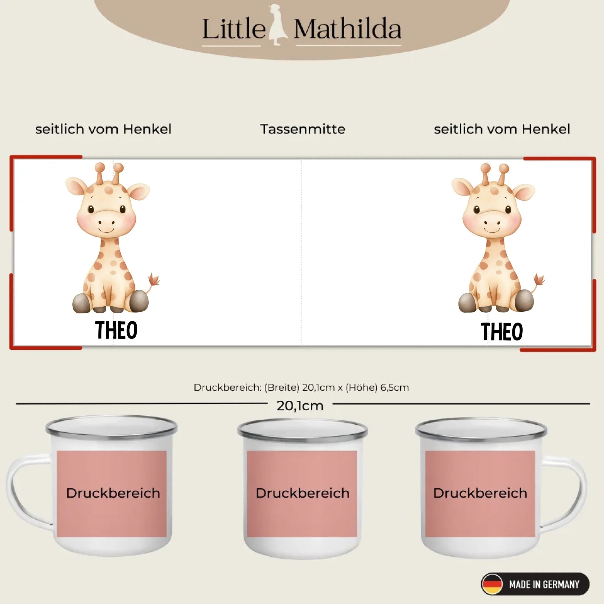 Personalisierte Kindertasse Giraffe mit Namen Little Mathilda Little Mathilda Emaille Tasse