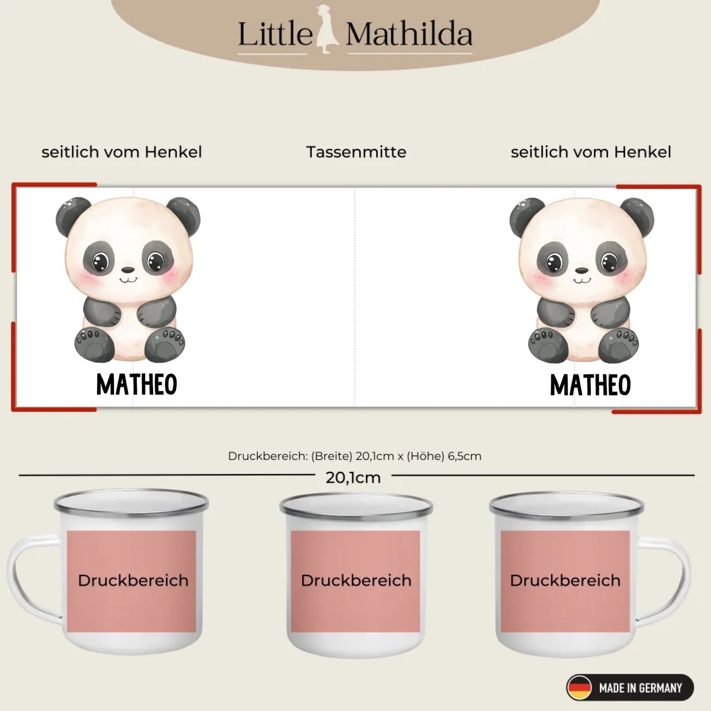 Personalisierte Kindertasse Pandabär mit Namen Little Mathilda Little Mathilda Emaille Tasse