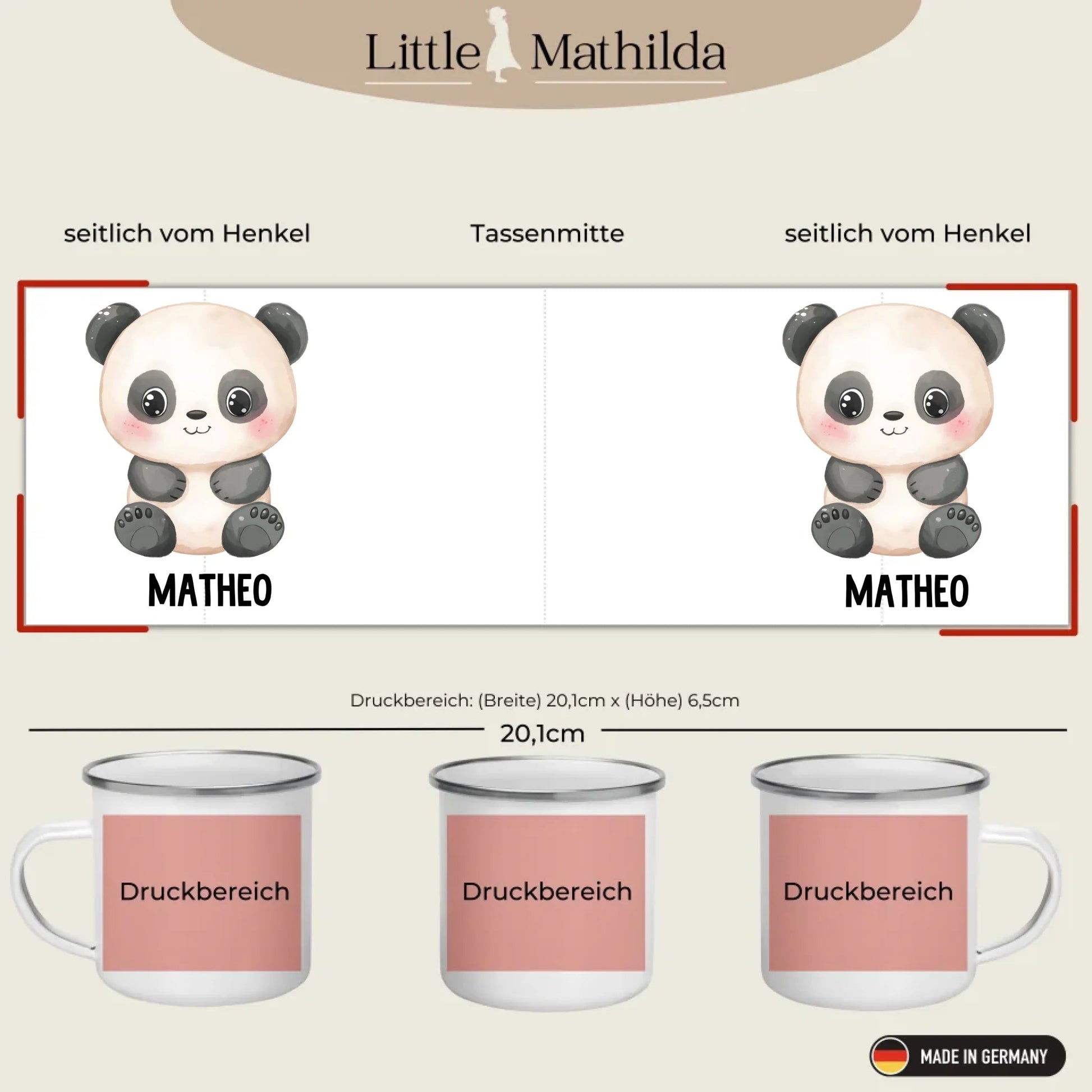 Personalisierte Kindertasse Pandabär mit Namen Little Mathilda Little Mathilda Emaille Tasse