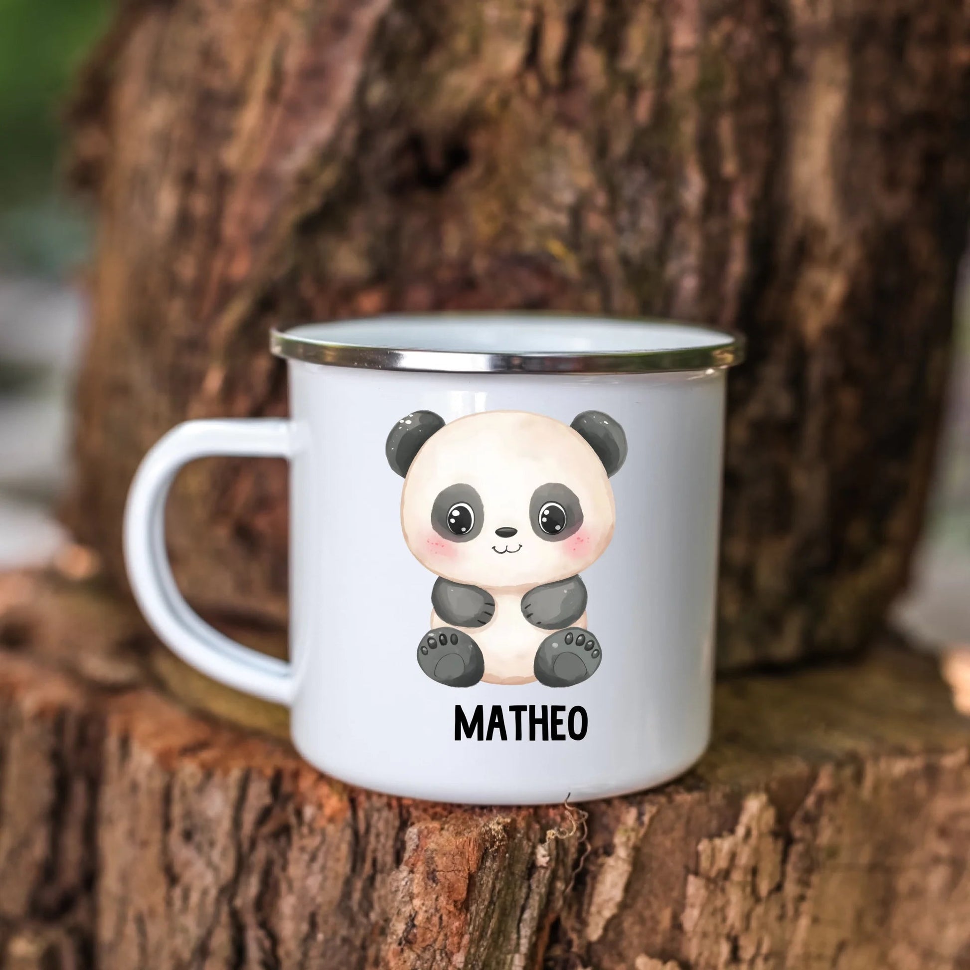 Personalisierte Kindertasse Pandabär mit Namen Little Mathilda Little Mathilda Emaille Tasse