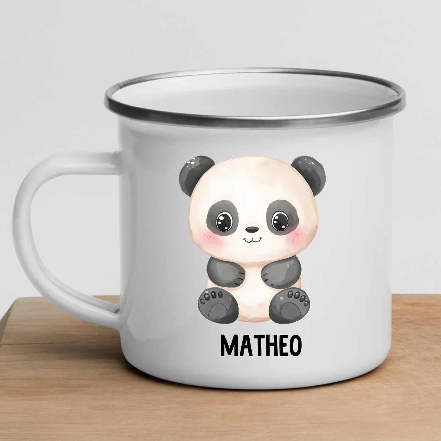 Personalisierte Kindertasse Pandabär mit Namen Little Mathilda Little Mathilda Emaille Tasse