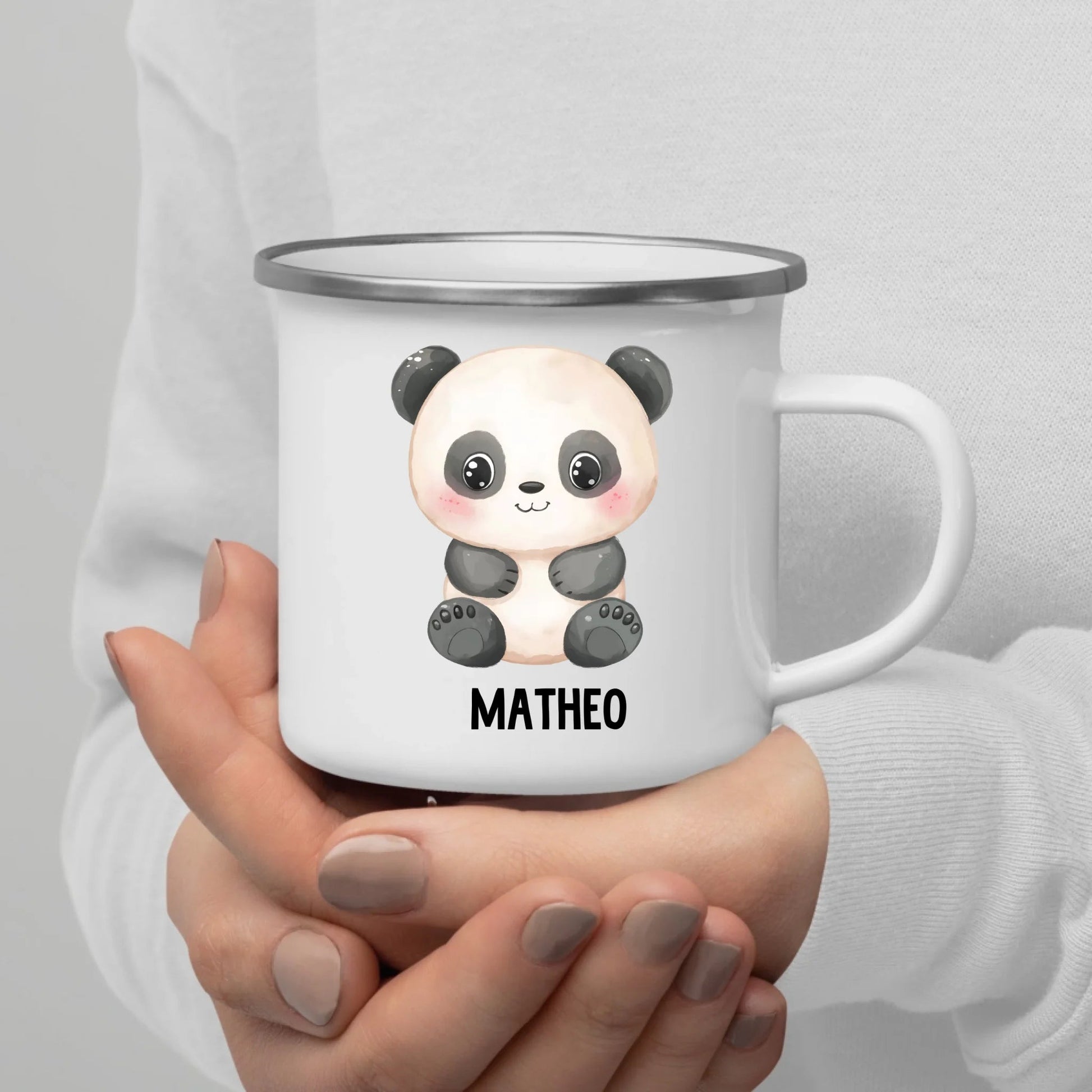 Personalisierte Kindertasse Pandabär mit Namen Little Mathilda Little Mathilda Emaille Tasse