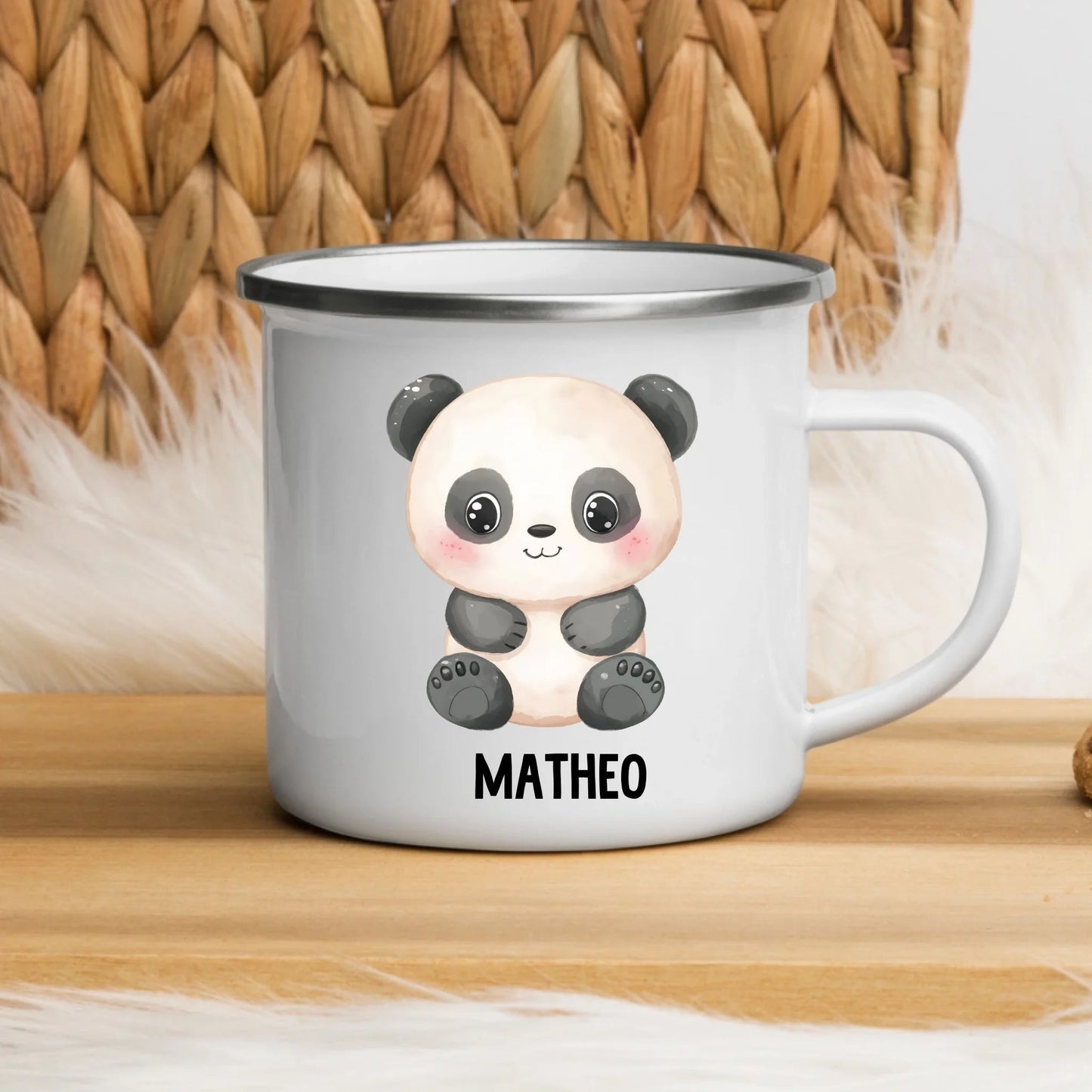 Personalisierte Kindertasse Pandabär mit Namen Little Mathilda Little Mathilda Emaille Tasse